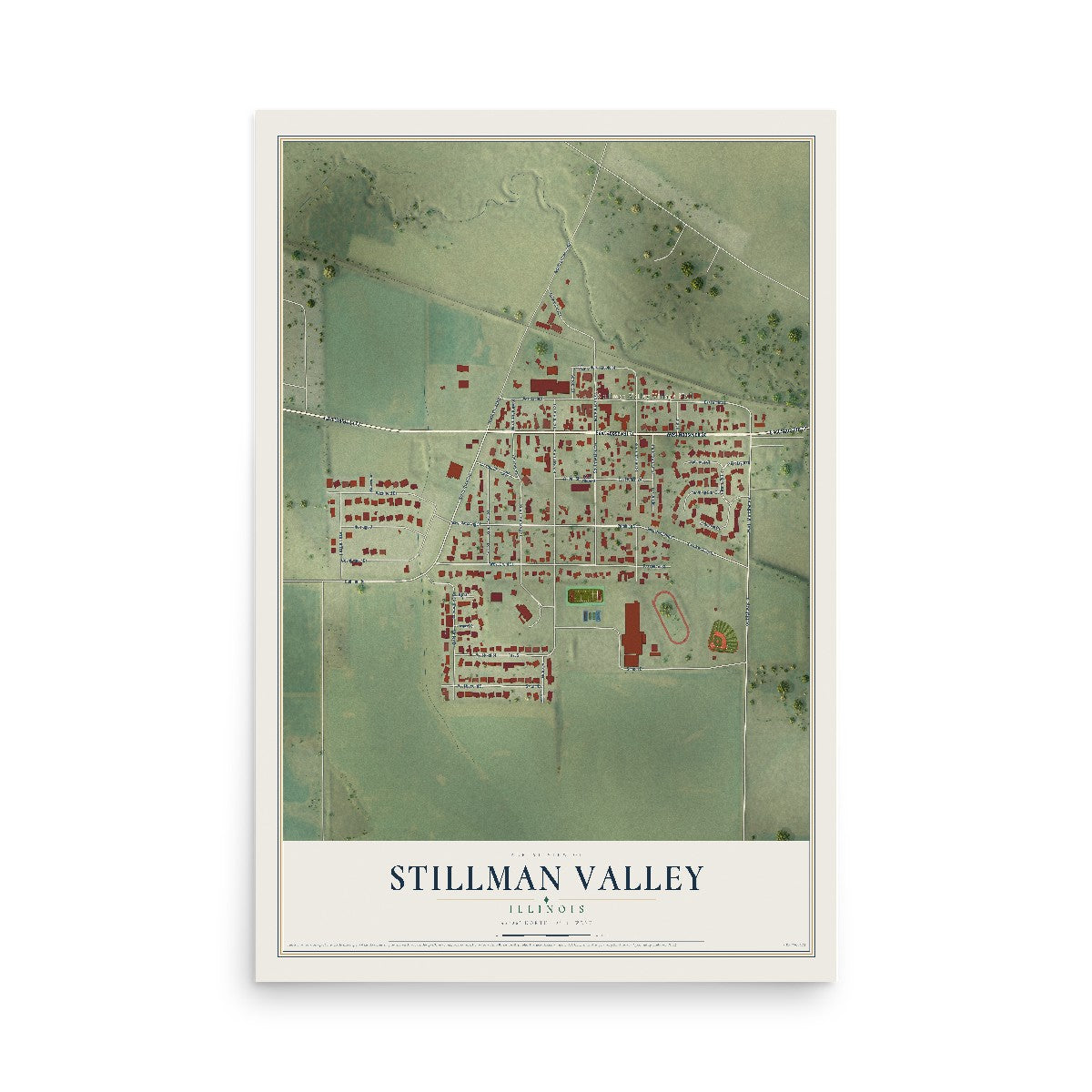 Map of Stillman Valley, Illinois, 12 x 18 inch unframed archival matte print