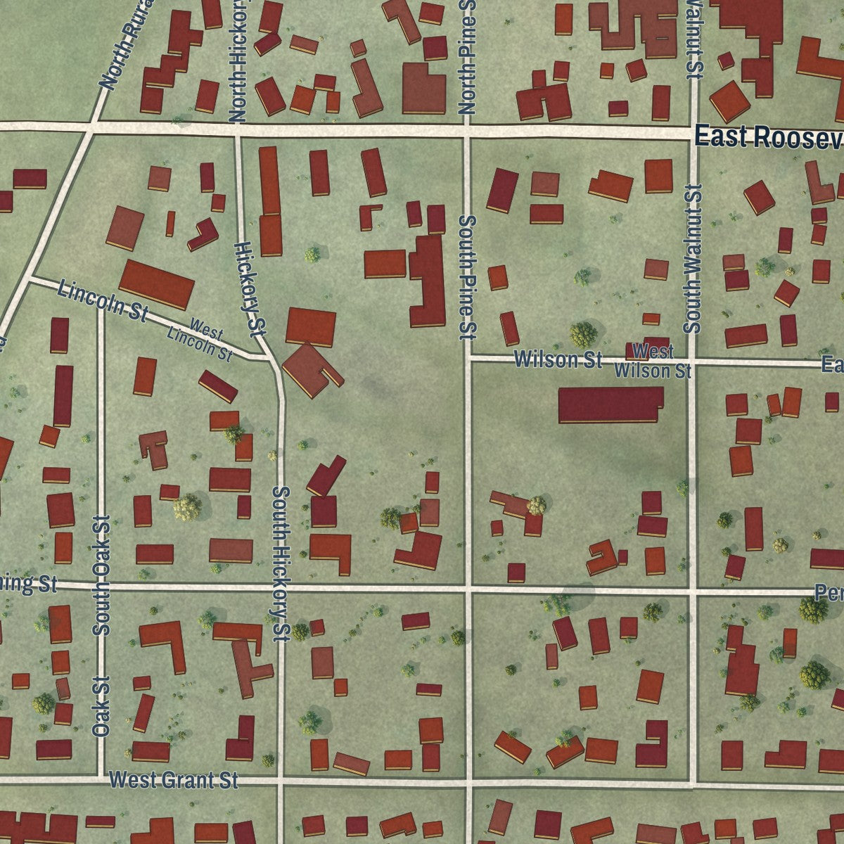 Close-up of the map of Stillman Valley, Illinois print showing street and building detail