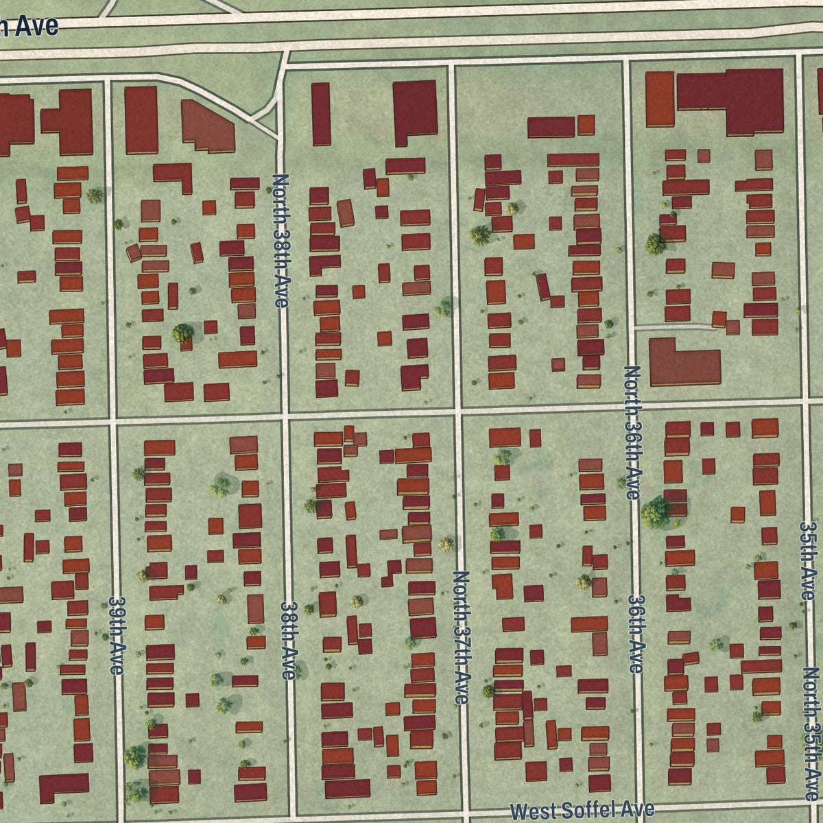 Close-up of the map of Stone Park, Illinois print showing street and building detail