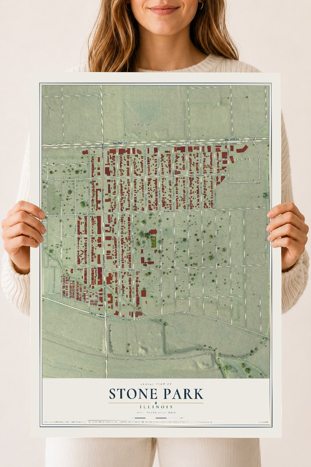 Map of Stone Park, Illinois, 18 x 24 inch unframed archival matte print