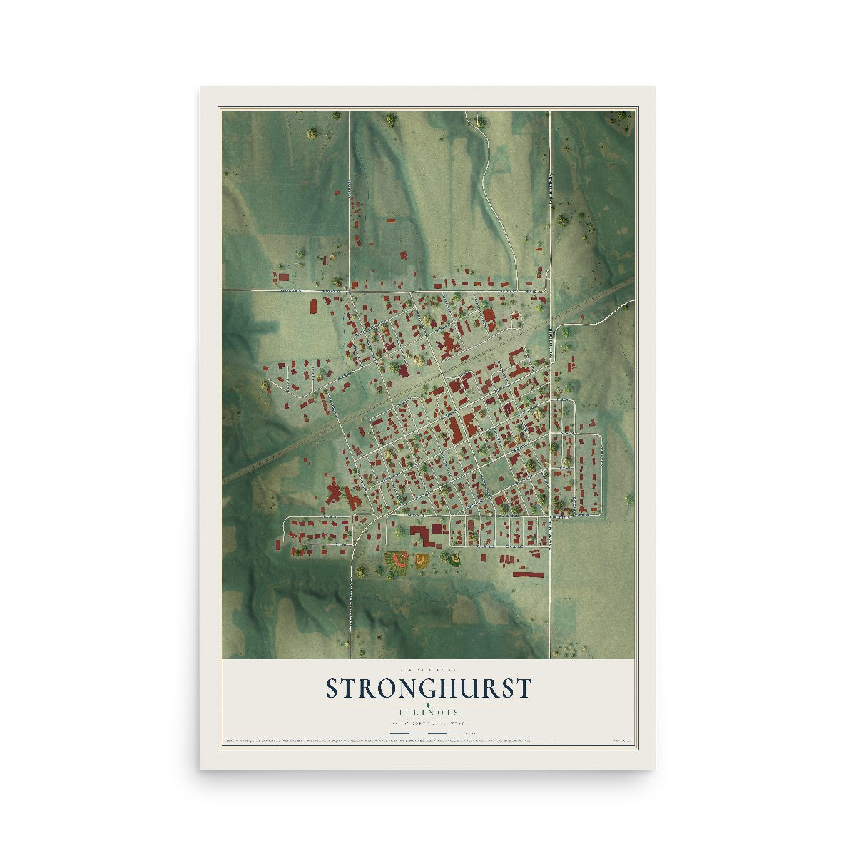 Map of Stronghurst, Illinois, 12 x 18 inch unframed archival matte print