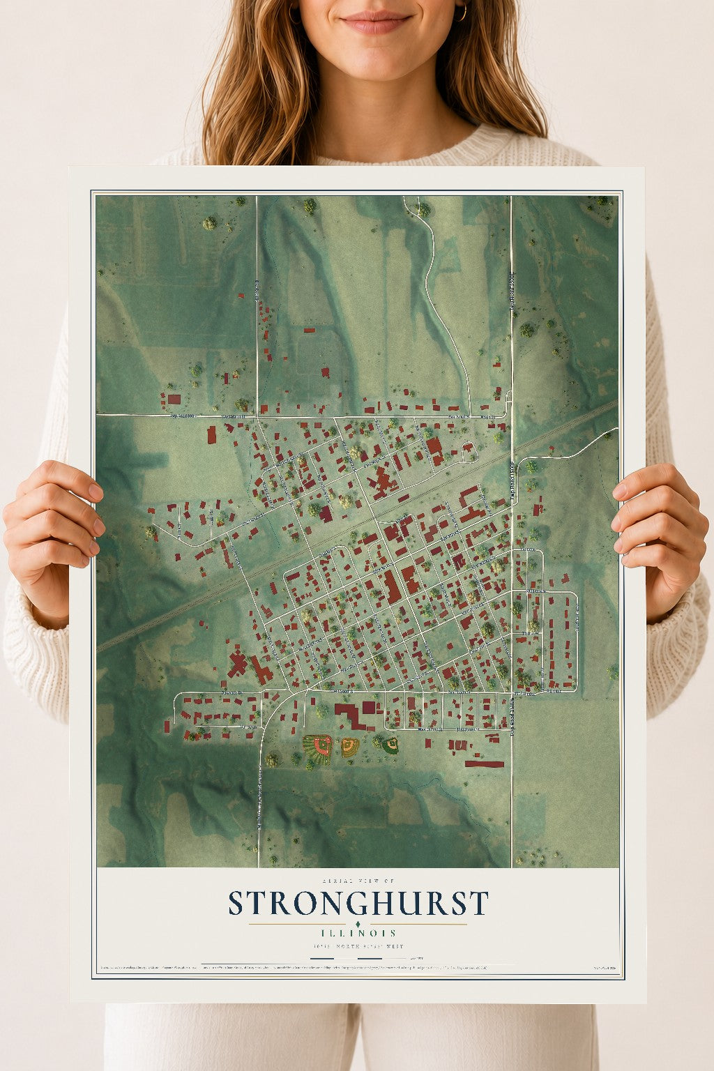 Map of Stronghurst, Illinois, 18 x 24 inch unframed archival matte print