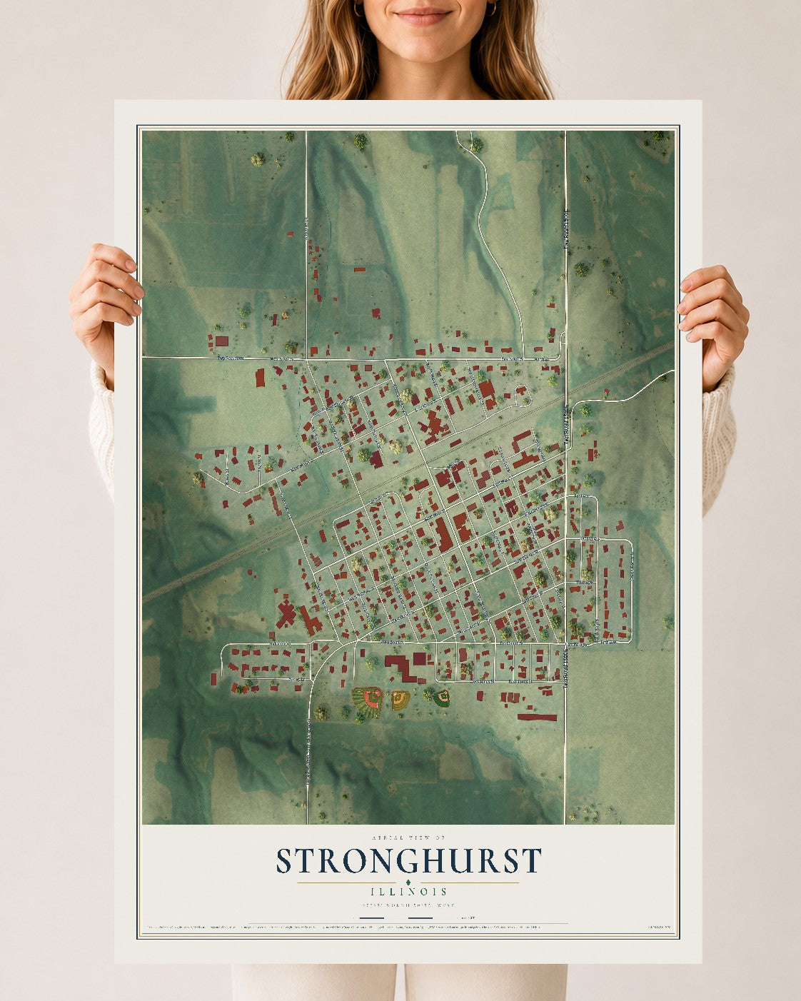 Map of Stronghurst, Illinois, 24 x 36 inch unframed archival matte print