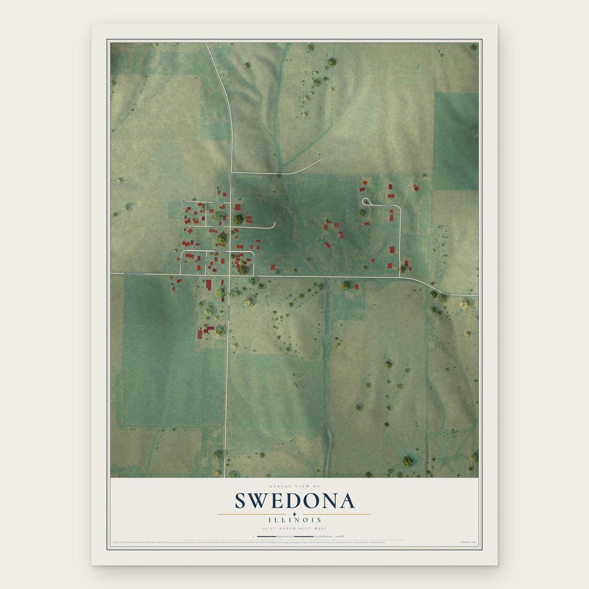 Swedona, Illinois map print, the full design