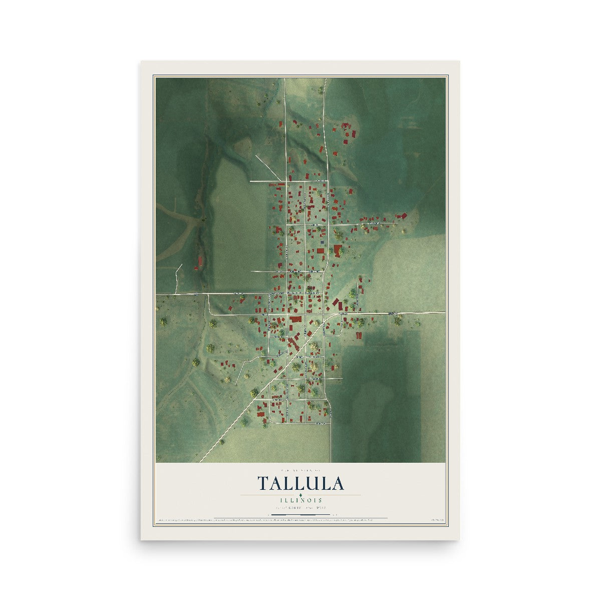 Map of Tallula, Illinois, 12 x 18 inch unframed archival matte print