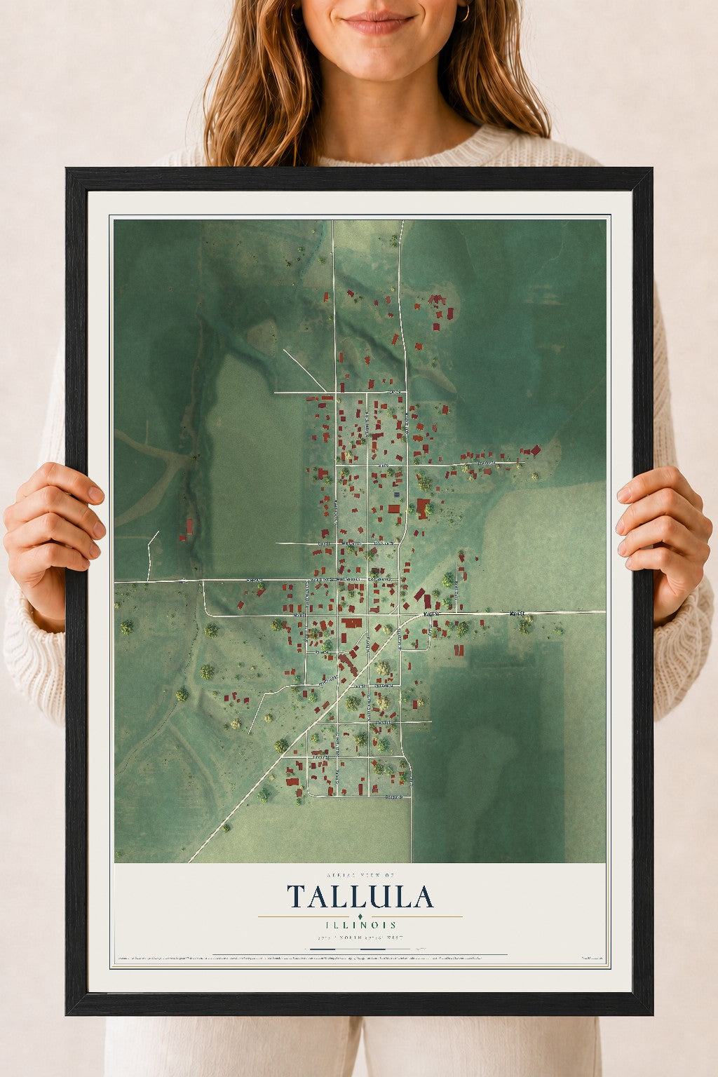 Map of Tallula, Illinois, 18 x 24 inch print in a black wood frame
