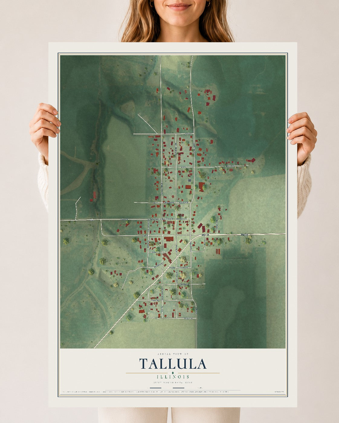 Map of Tallula, Illinois, 24 x 36 inch unframed archival matte print