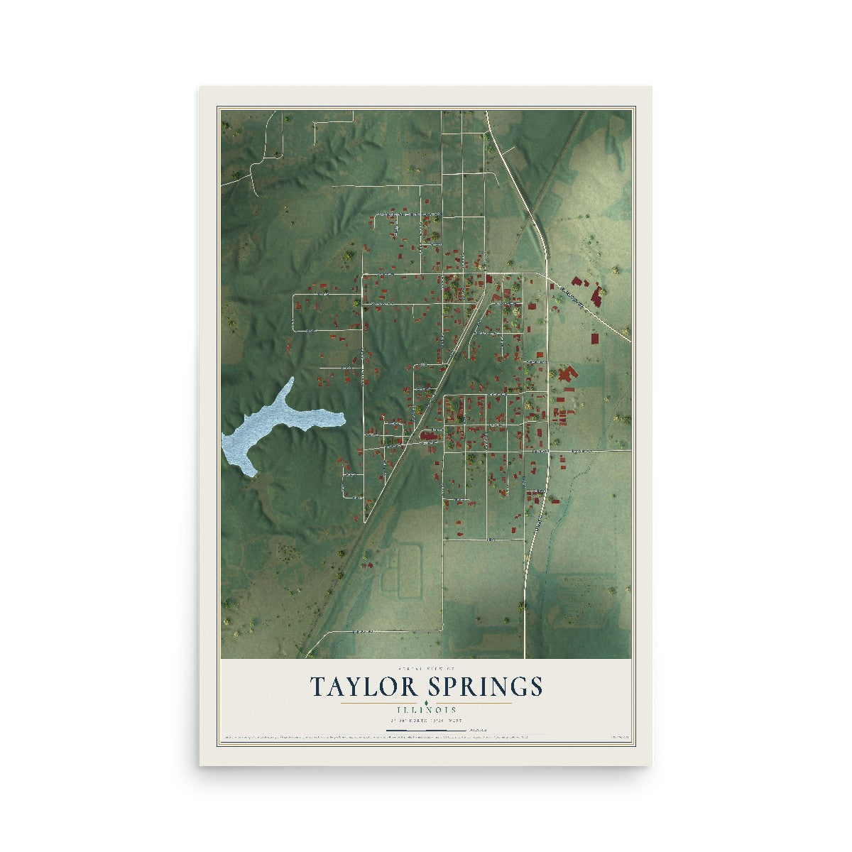 Map of Taylor Springs, Illinois, 12 x 18 inch unframed archival matte print
