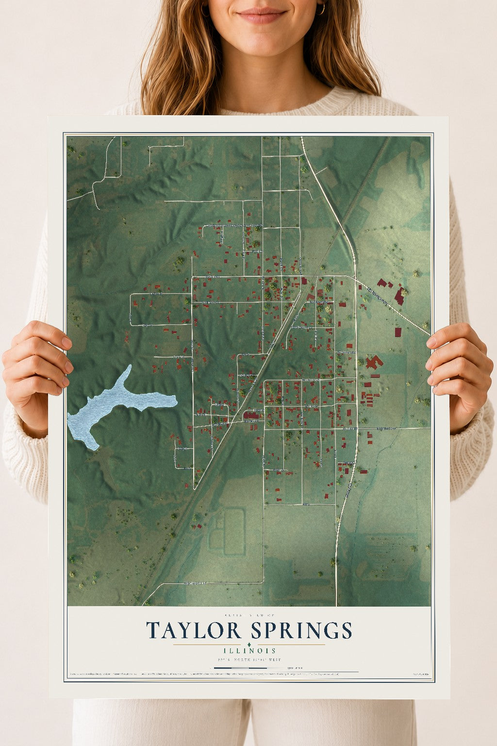 Map of Taylor Springs, Illinois, 18 x 24 inch unframed archival matte print