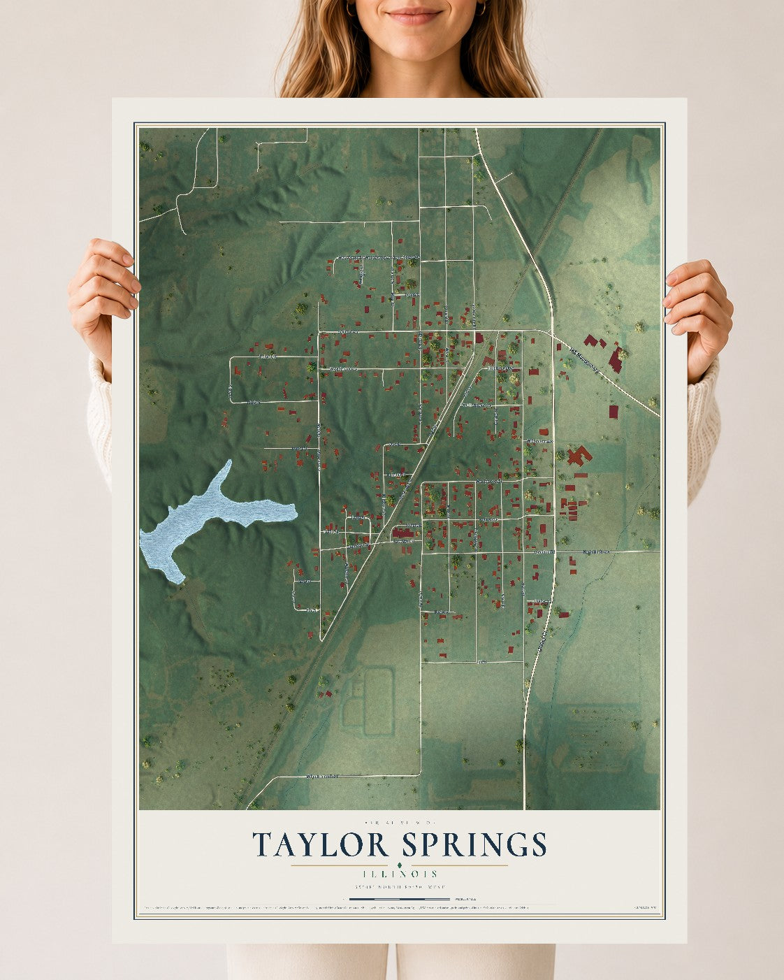 Map of Taylor Springs, Illinois, 24 x 36 inch unframed archival matte print
