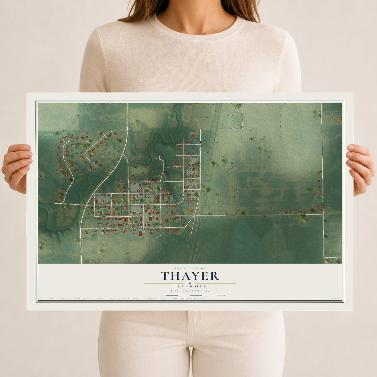 Map of Thayer, Illinois, 12 x 18 inch unframed archival matte print