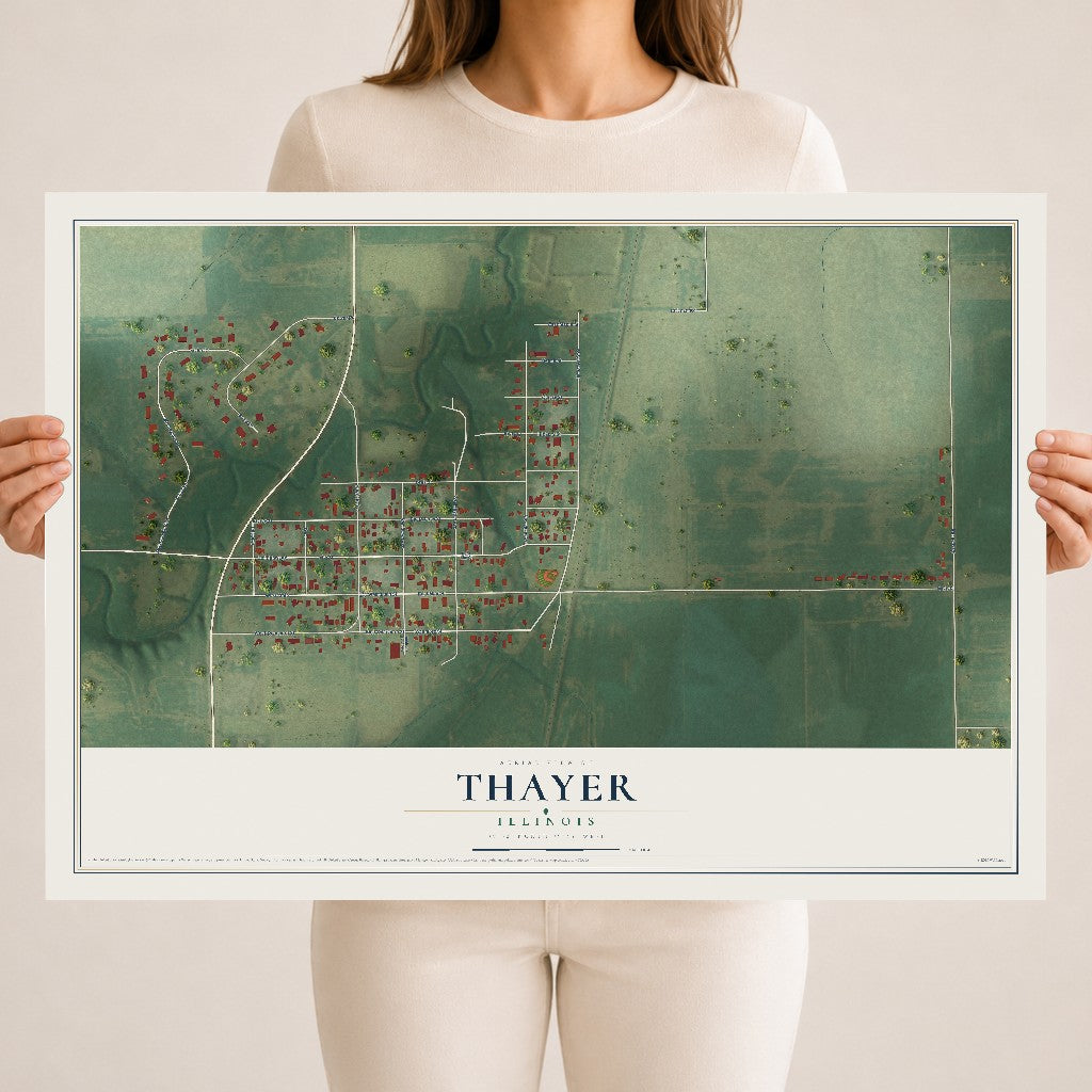 Map of Thayer, Illinois, 18 x 24 inch unframed archival matte print