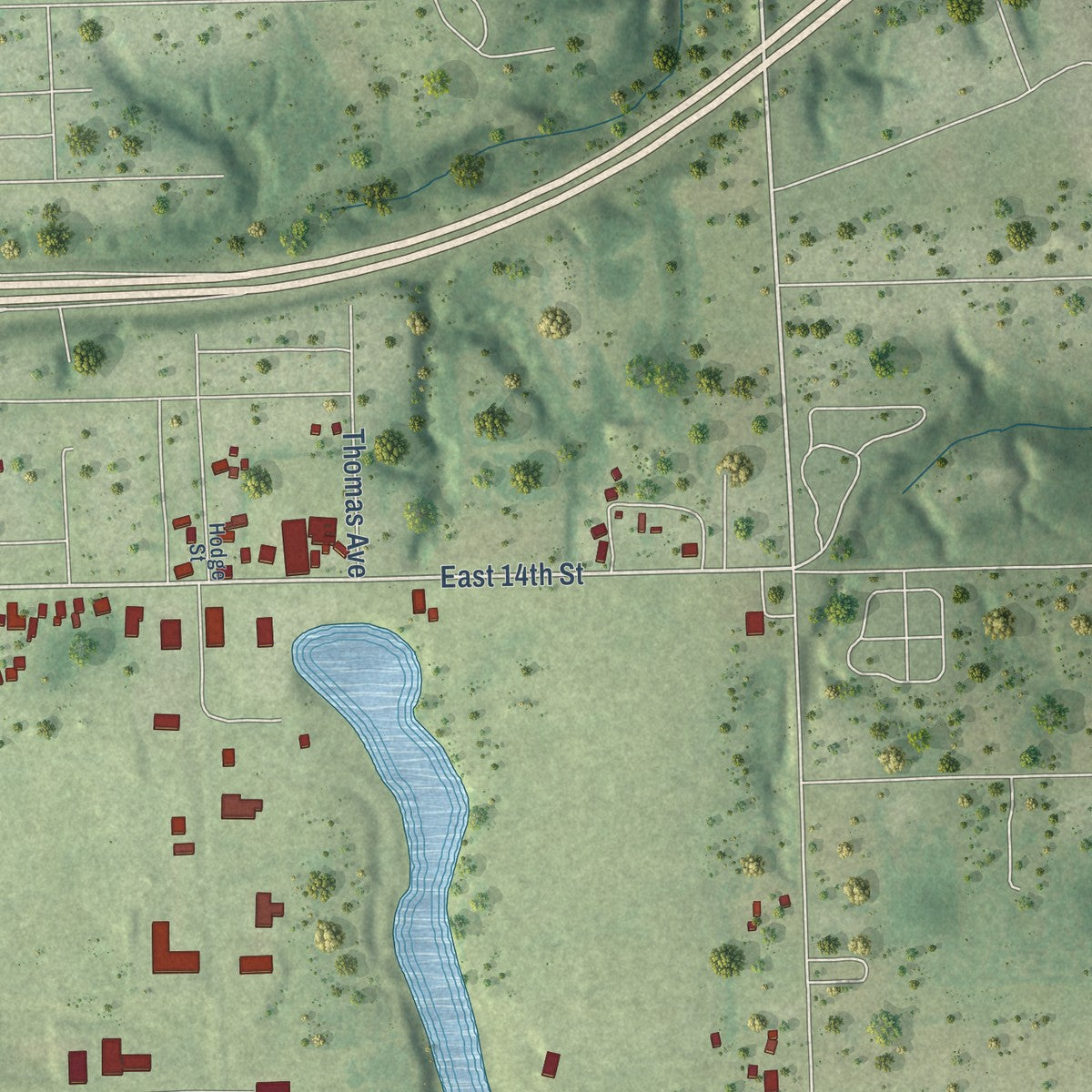 Second close-up of the map of Tilton, Illinois print showing more streets and buildings
