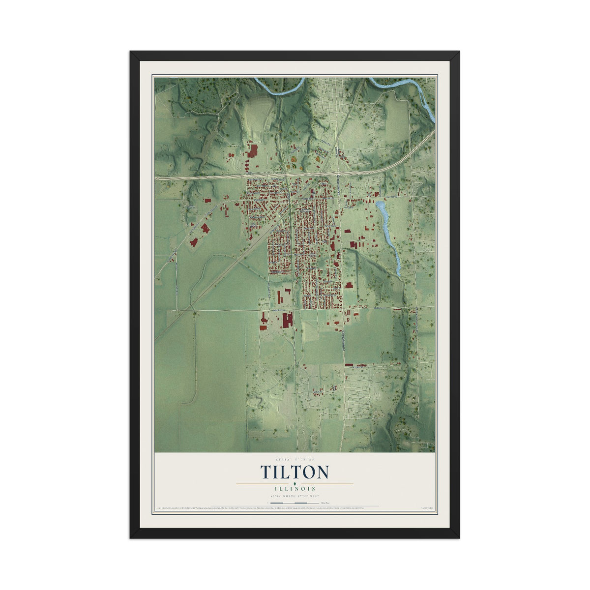 Map of Tilton, Illinois, 12 x 18 inch print in a black wood frame