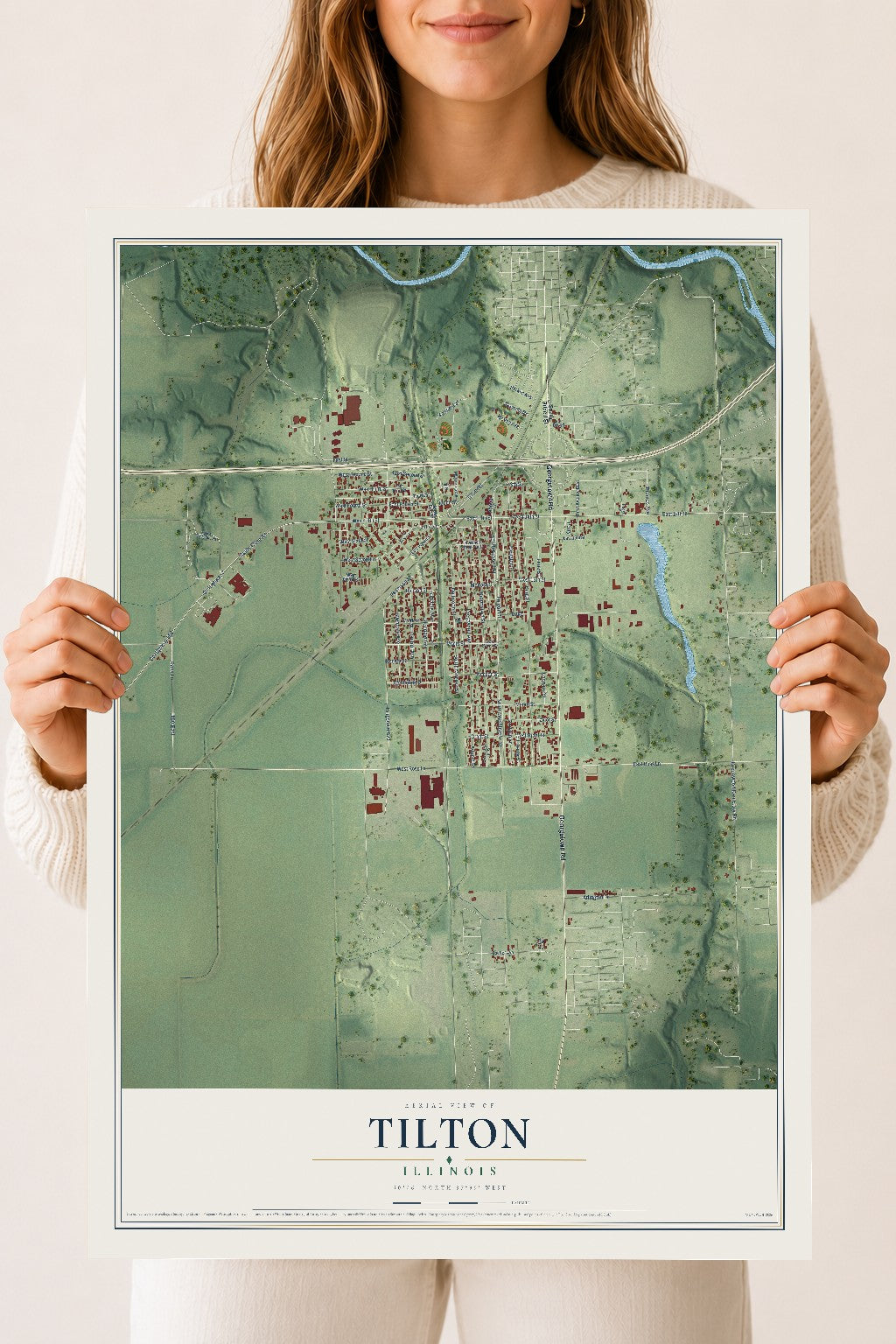 Map of Tilton, Illinois, 18 x 24 inch unframed archival matte print