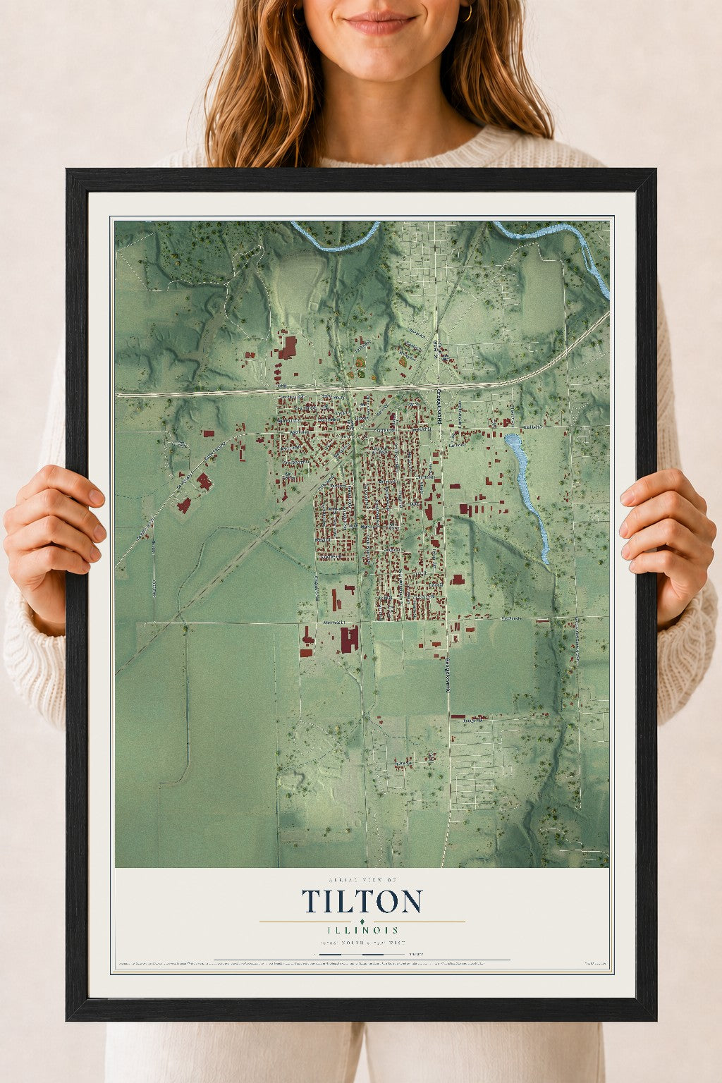 Map of Tilton, Illinois, 18 x 24 inch print in a black wood frame