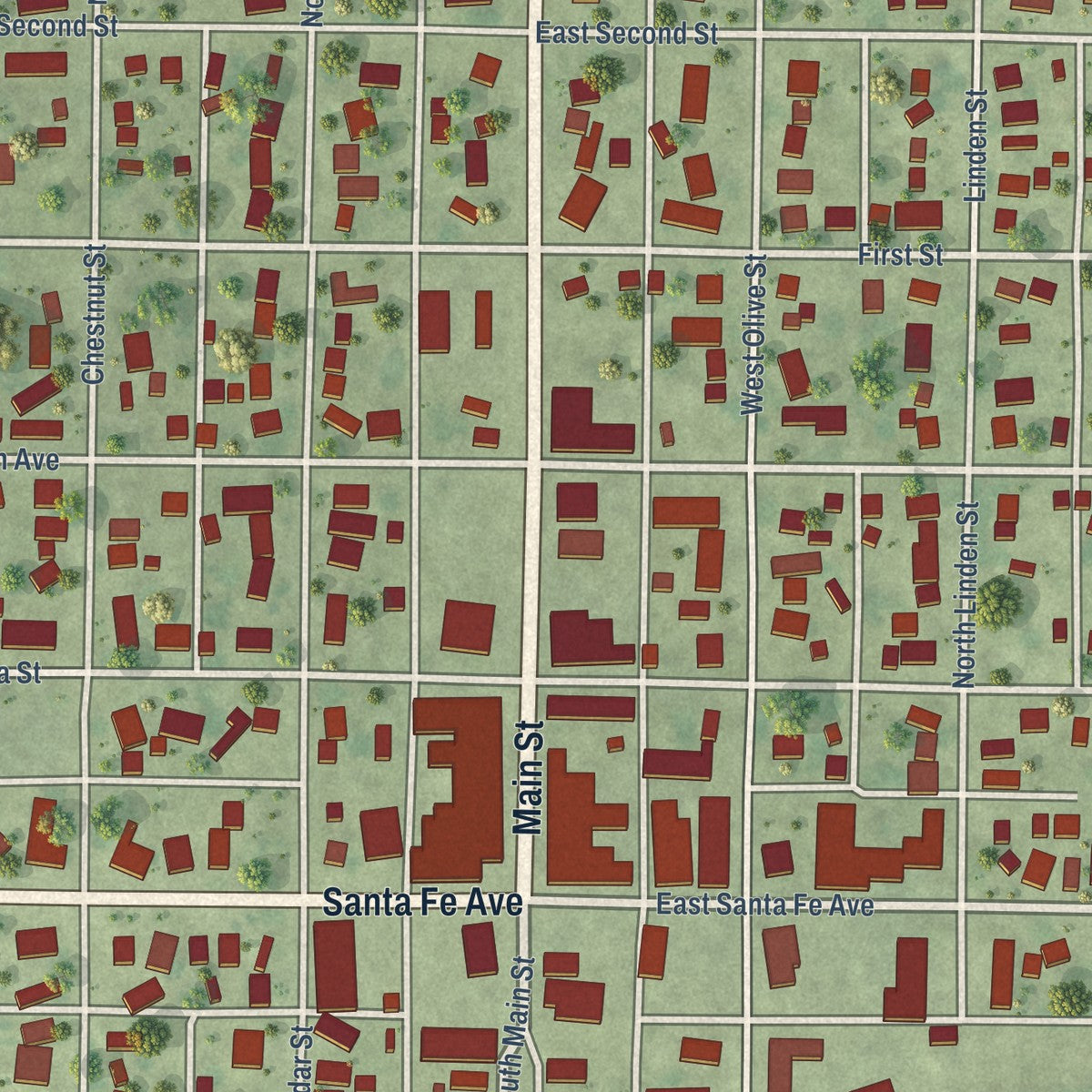 Close-up of the map of Toluca, Illinois print showing street and building detail