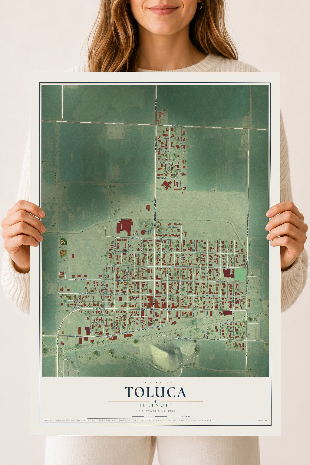 Map of Toluca, Illinois, 18 x 24 inch unframed archival matte print