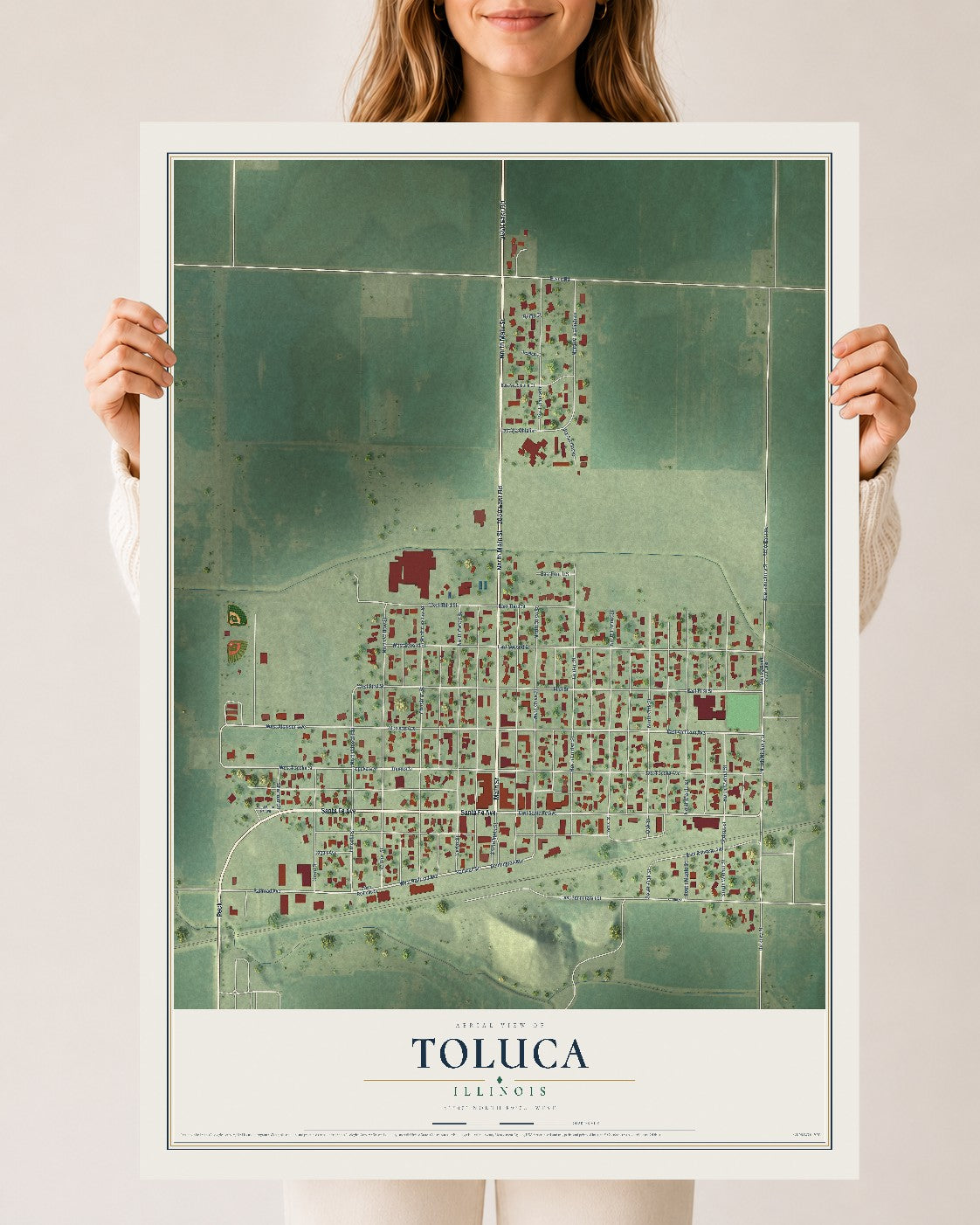 Map of Toluca, Illinois, 24 x 36 inch unframed archival matte print