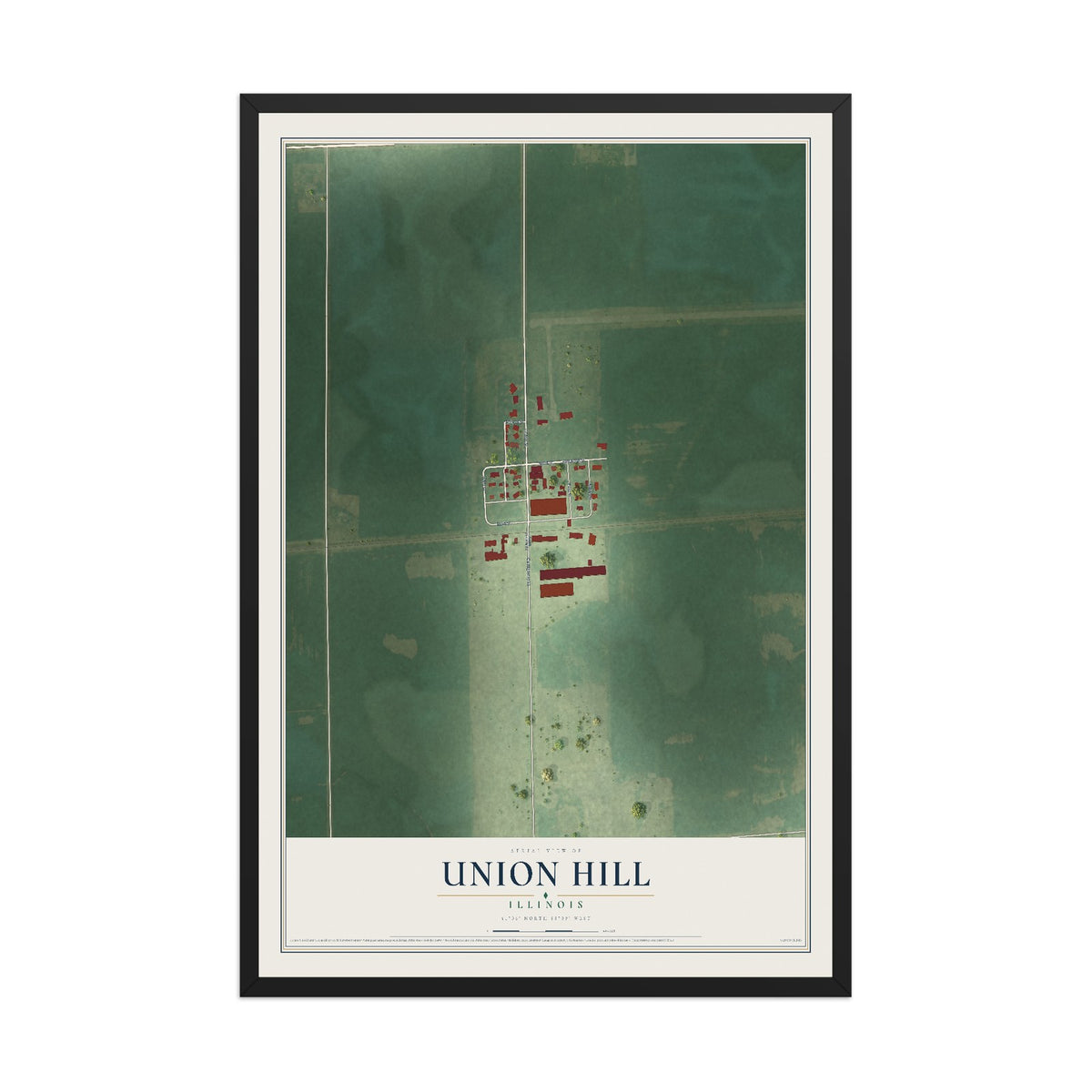 Map of Union Hill, Illinois, 12 x 18 inch print in a black wood frame