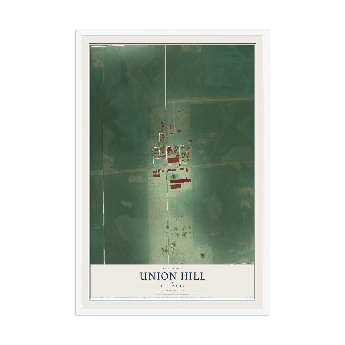 Map of Union Hill, Illinois, 12 x 18 inch print in a white wood frame