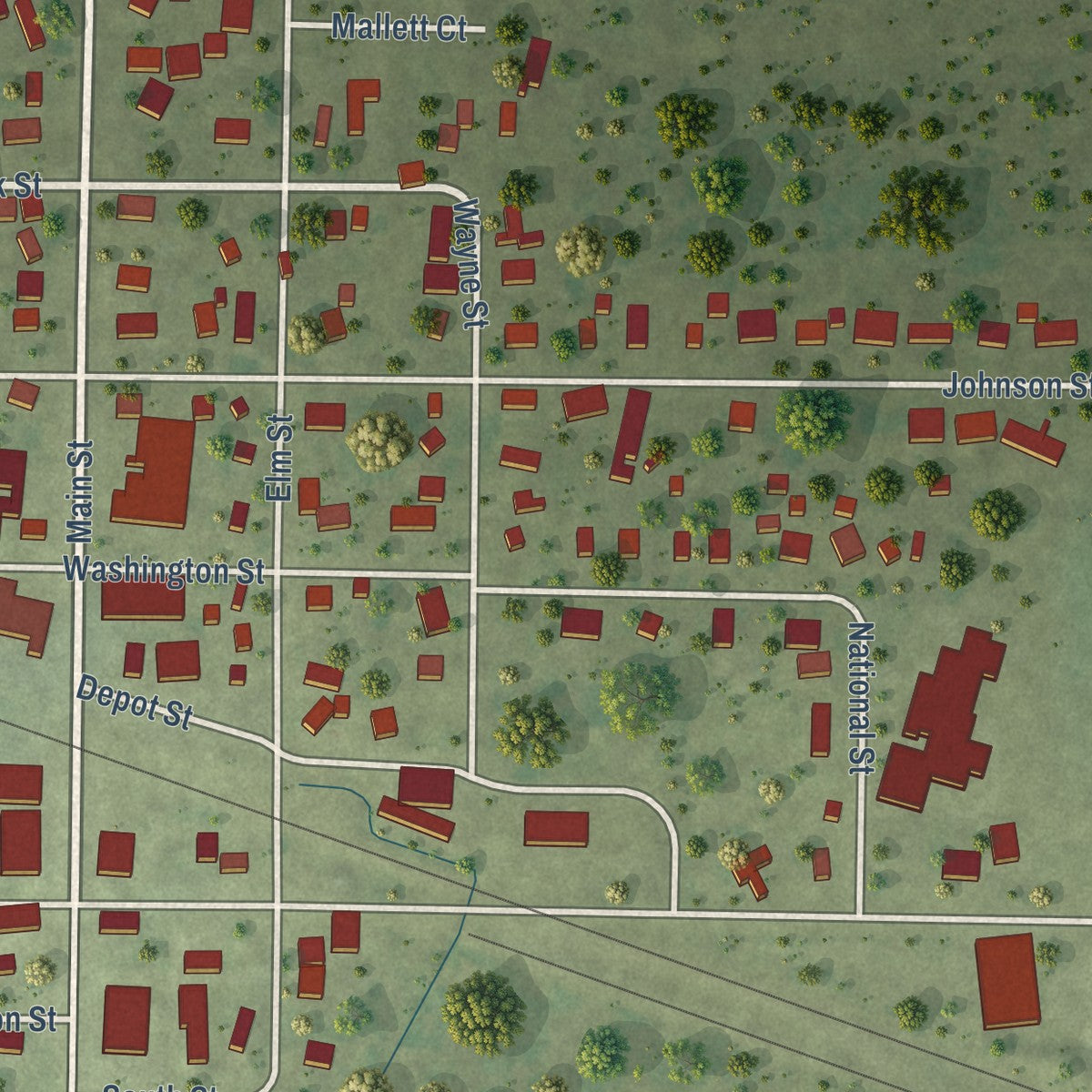 Close-up of the map of Union, Illinois print showing street and building detail