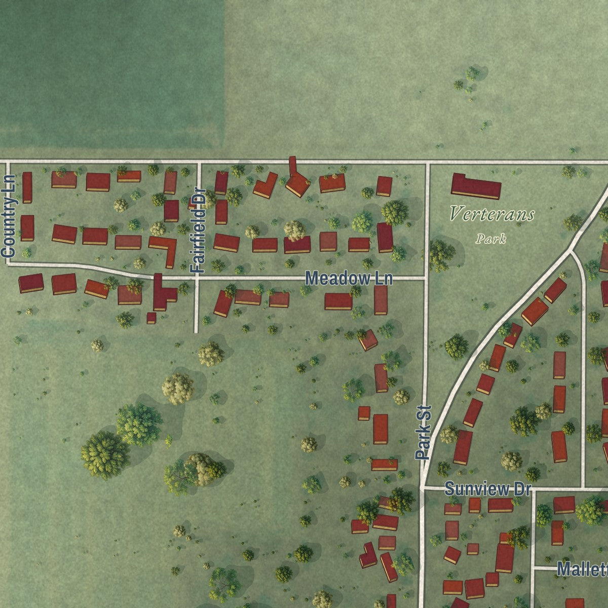 Second close-up of the map of Union, Illinois print showing more streets and buildings