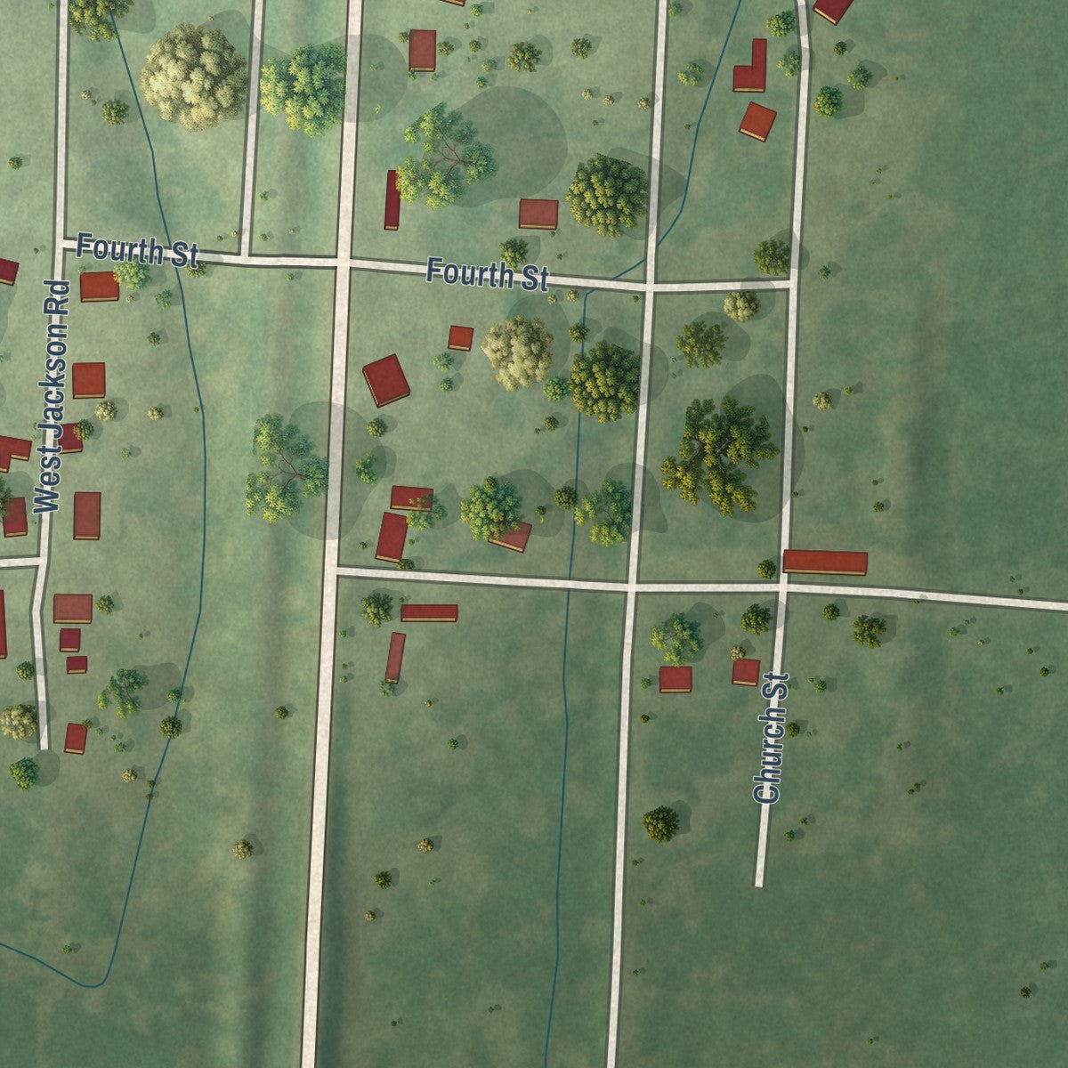 Close-up of the map of Unity, Illinois print showing street and building detail