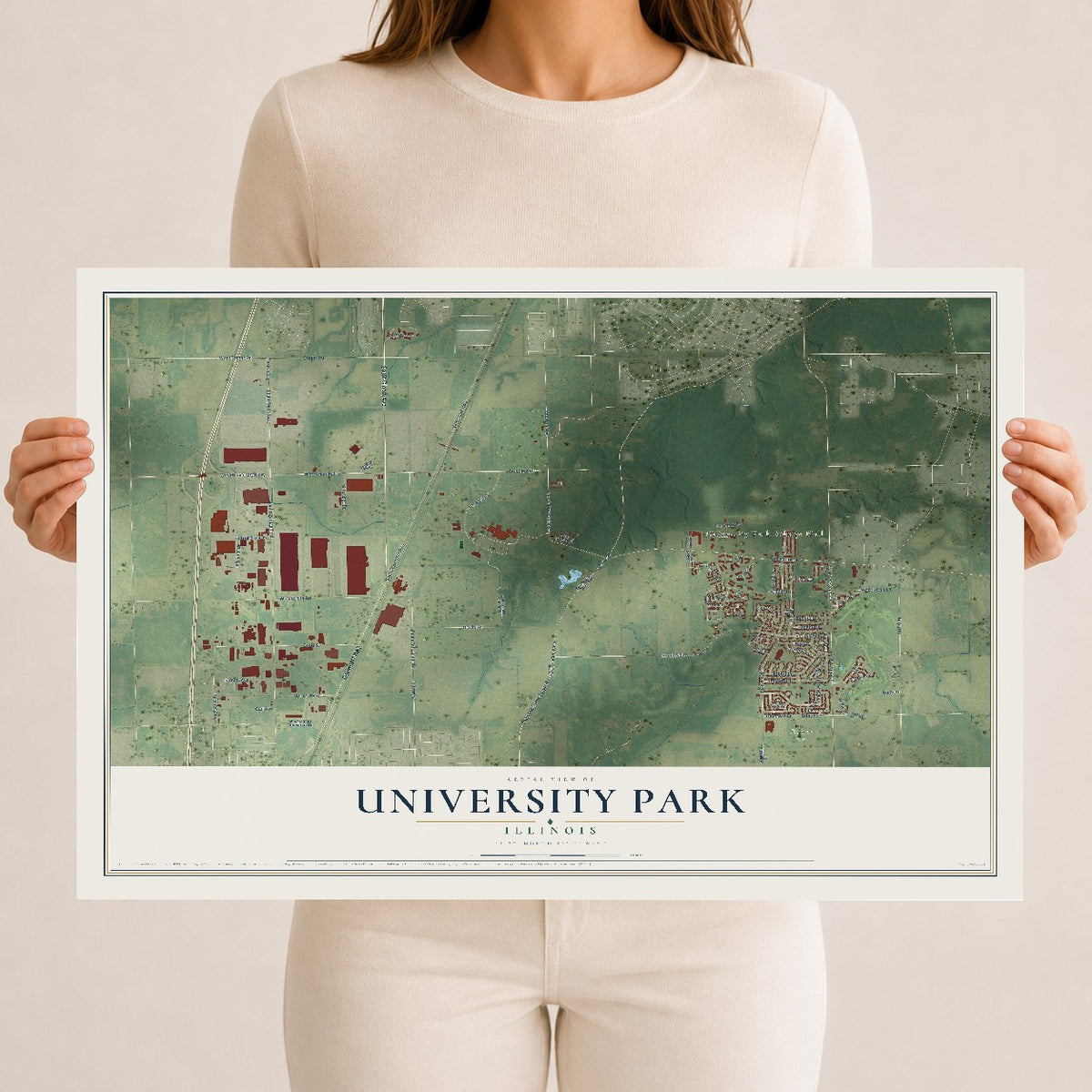 Map of University Park, Illinois, 12 x 18 inch unframed archival matte print