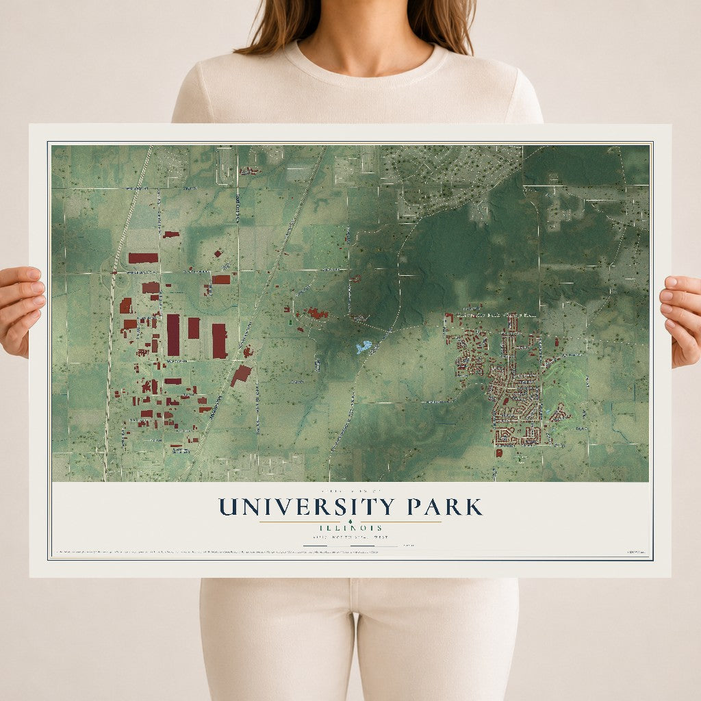 Map of University Park, Illinois, 18 x 24 inch unframed archival matte print