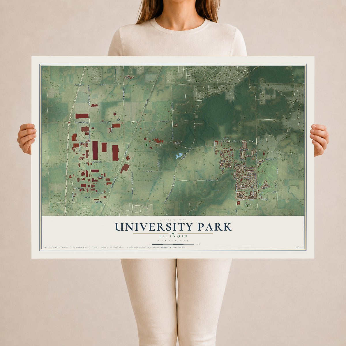 Map of University Park, Illinois, 24 x 36 inch unframed archival matte print