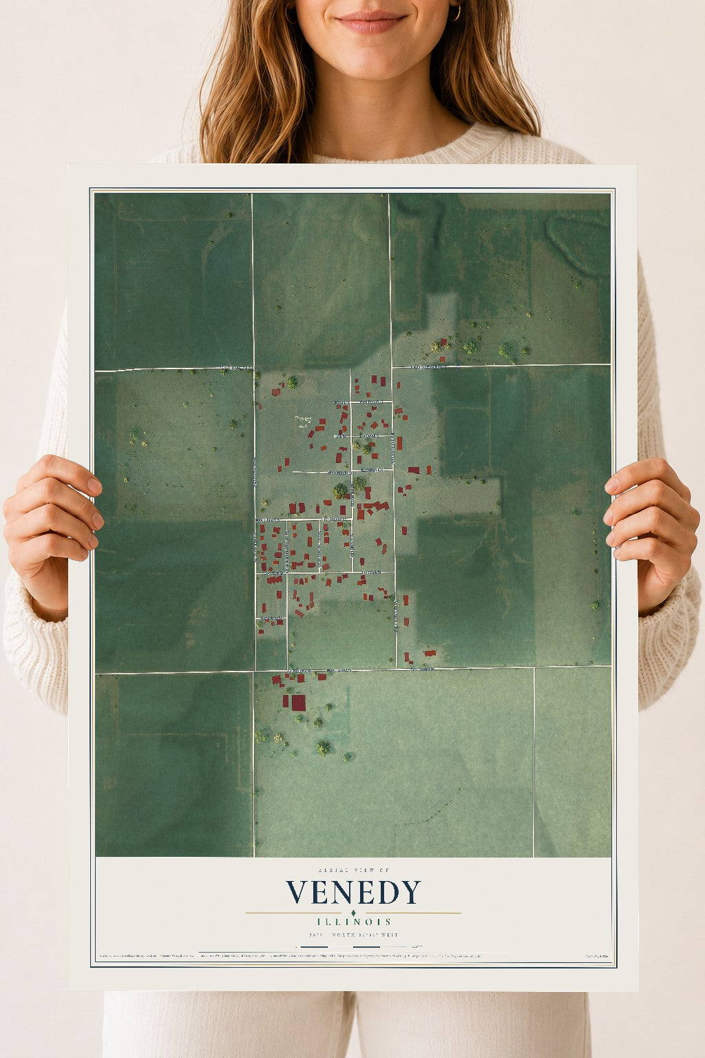 Map of Venedy, Illinois, 18 x 24 inch unframed archival matte print