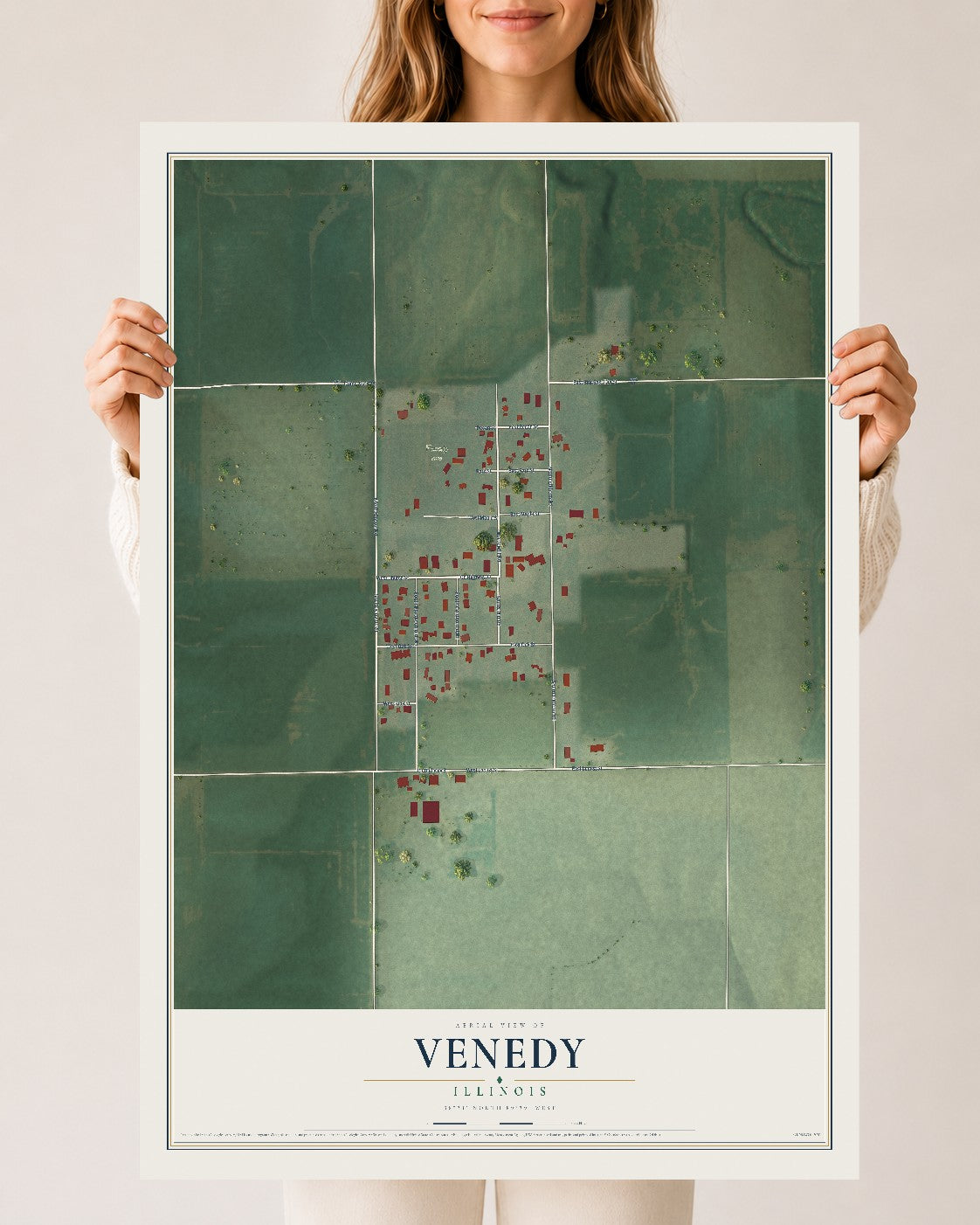 Map of Venedy, Illinois, 24 x 36 inch unframed archival matte print