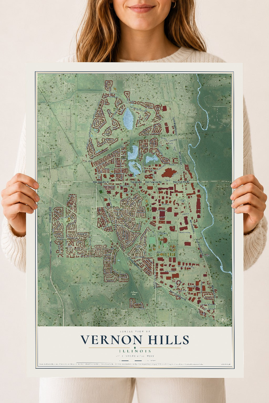 Map of Vernon Hills, Illinois, 18 x 24 inch unframed archival matte print