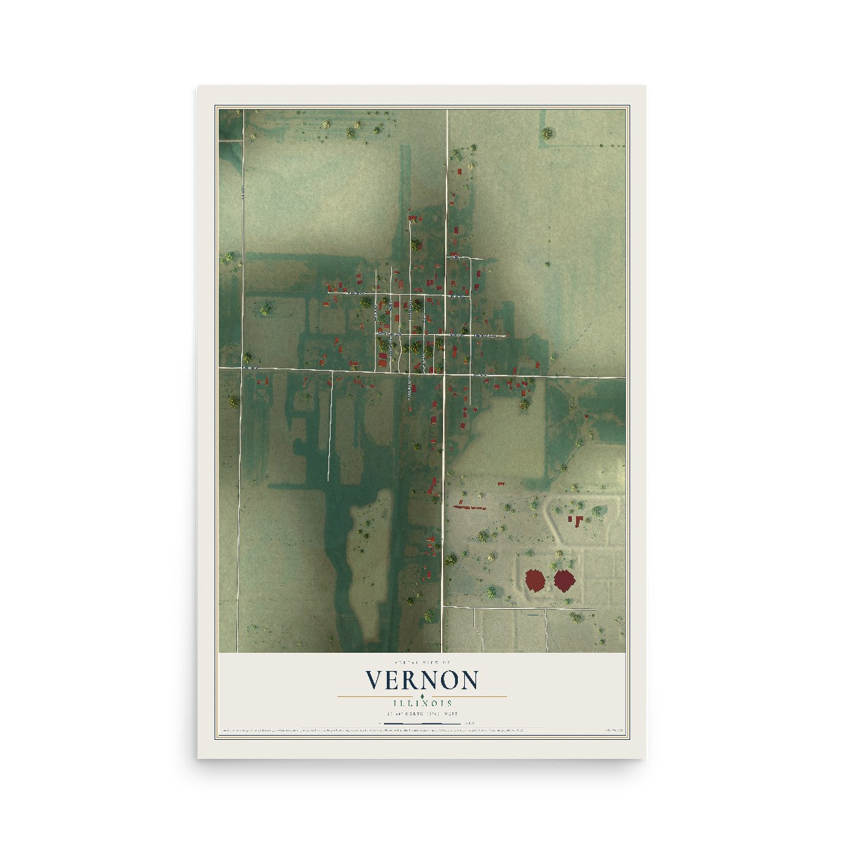 Map of Vernon, Illinois, 12 x 18 inch unframed archival matte print