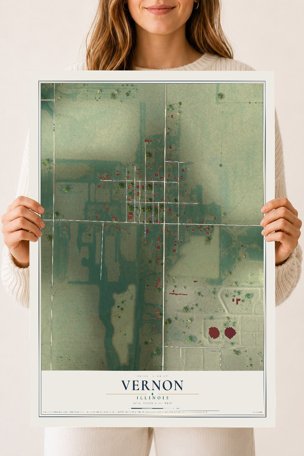 Map of Vernon, Illinois, 18 x 24 inch unframed archival matte print