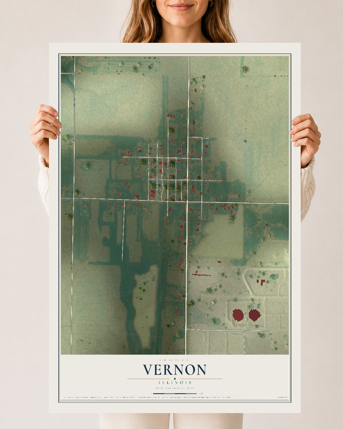 Map of Vernon, Illinois, 24 x 36 inch unframed archival matte print