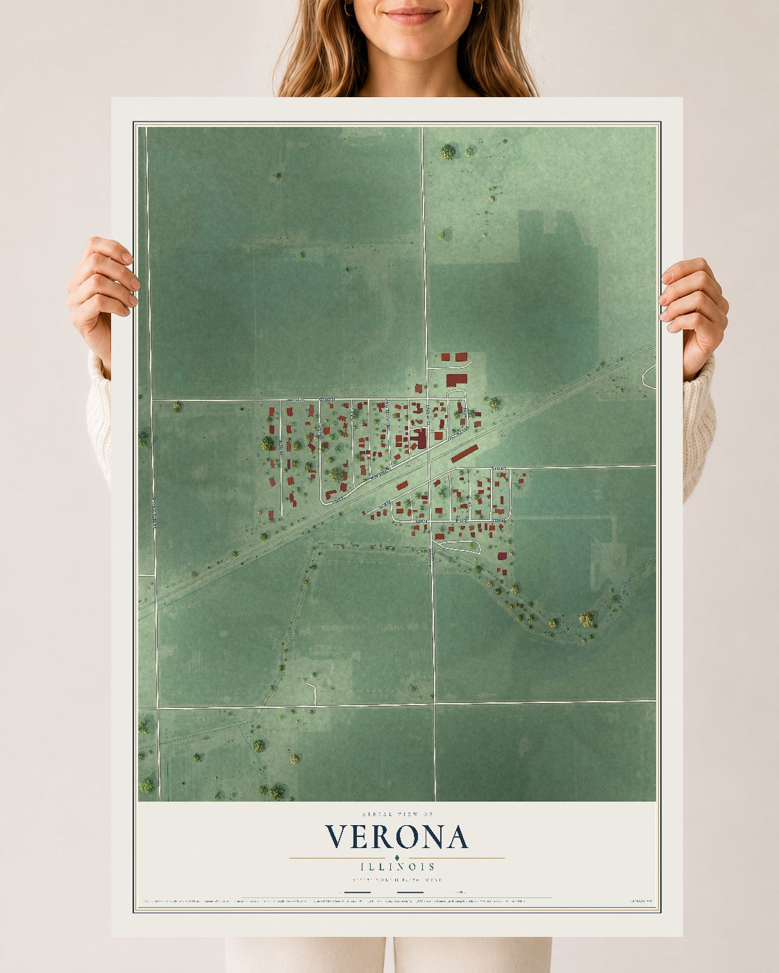 Map of Verona, Illinois, 24 x 36 inch unframed archival matte print