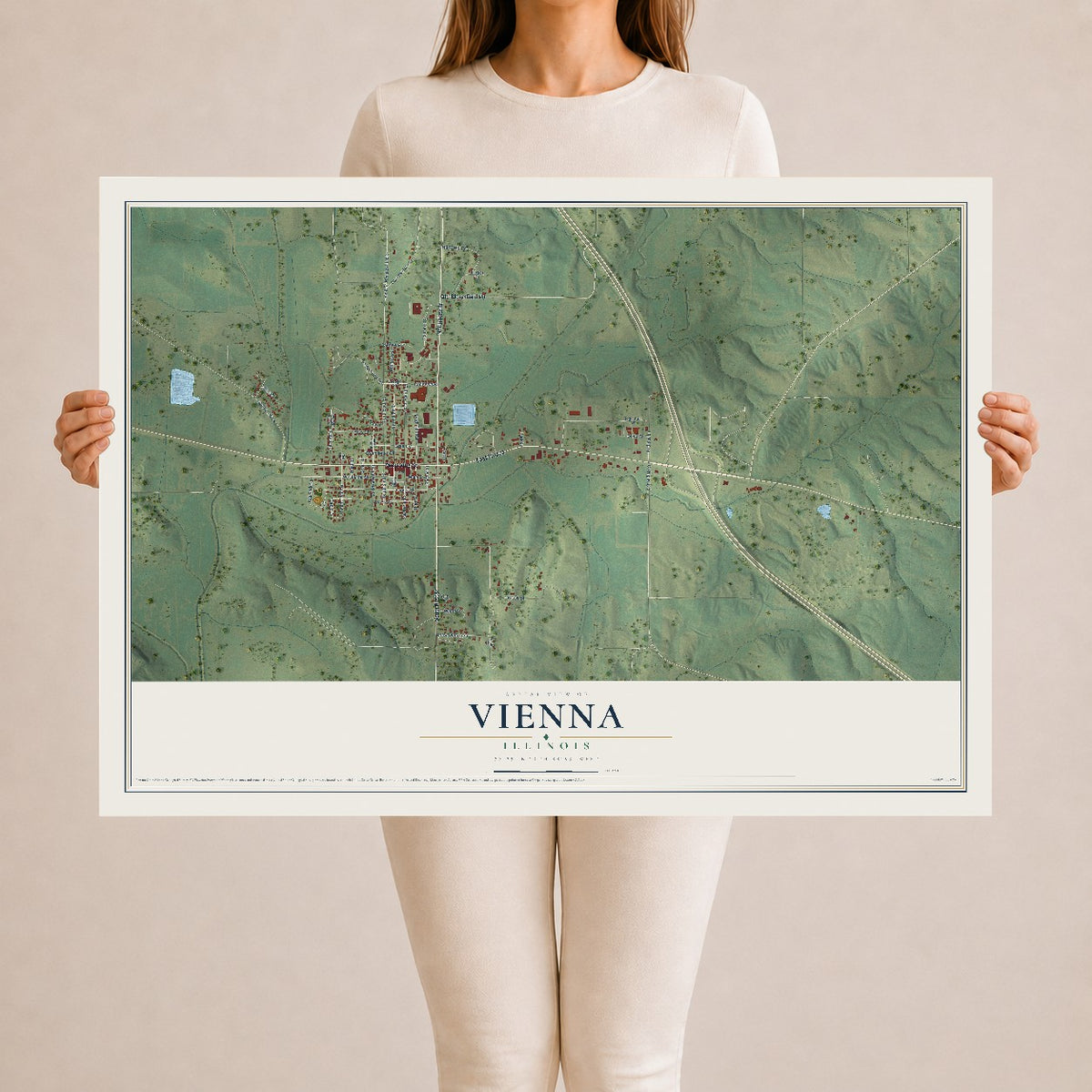 Map of Vienna, Illinois, 24 x 36 inch unframed archival matte print