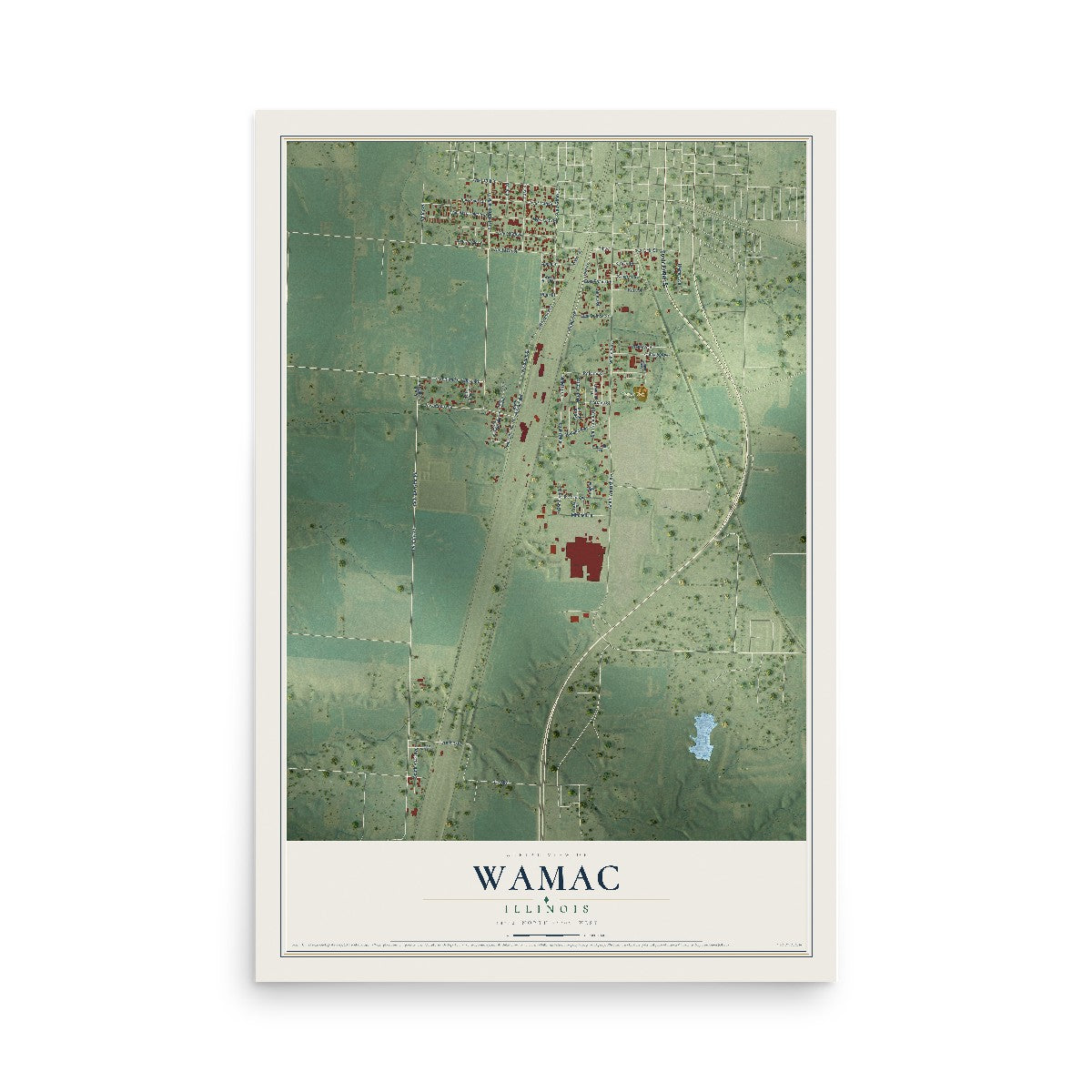 Map of Wamac, Illinois, 12 x 18 inch unframed archival matte print