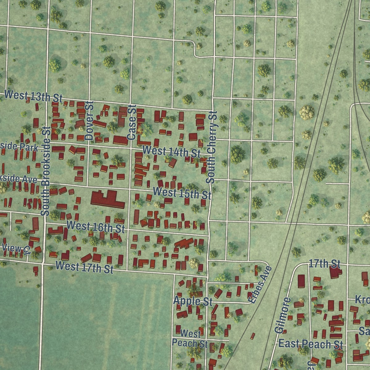 Close-up of the map of Wamac, Illinois print showing street and building detail