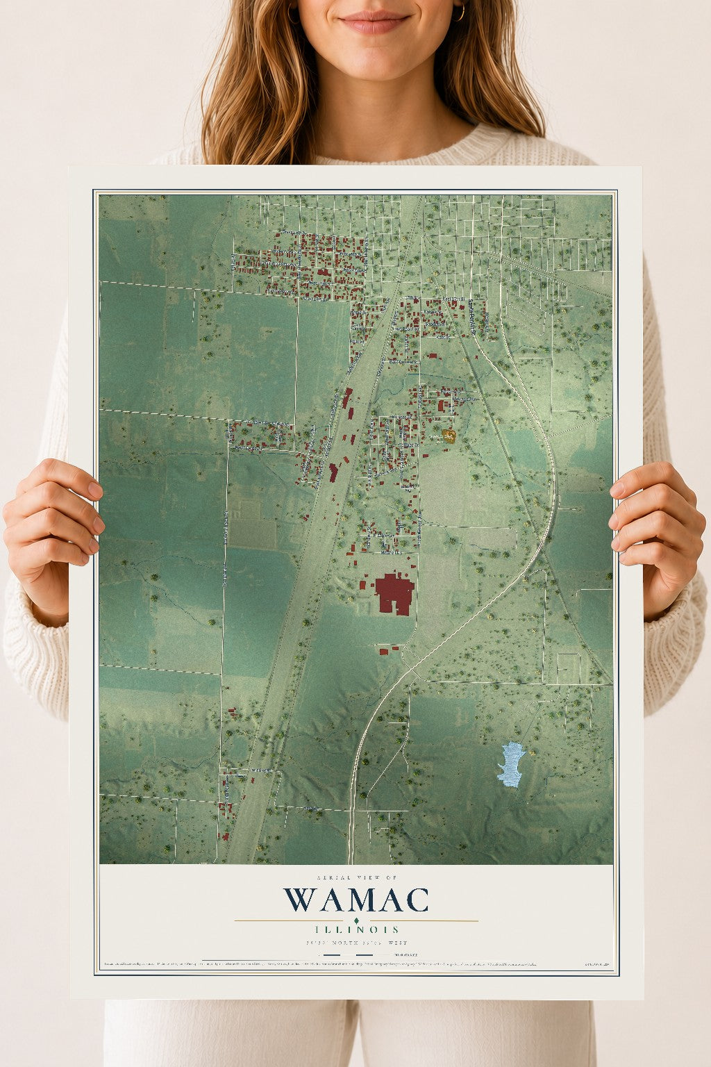 Map of Wamac, Illinois, 18 x 24 inch unframed archival matte print