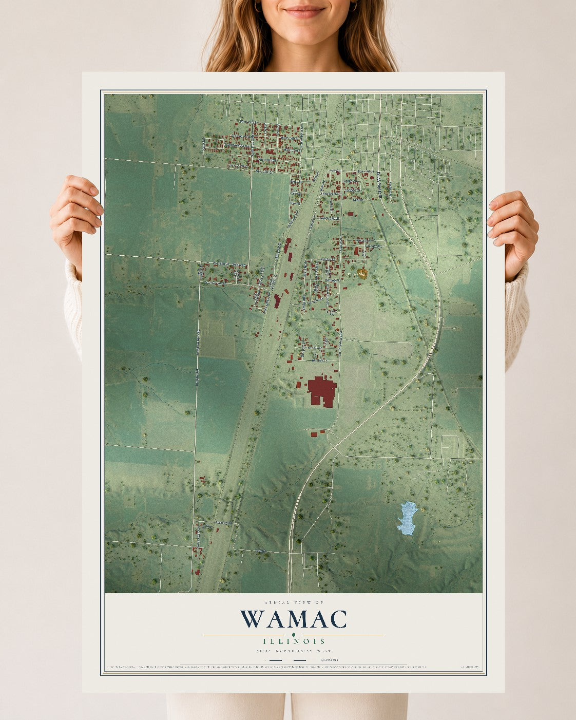 Map of Wamac, Illinois, 24 x 36 inch unframed archival matte print