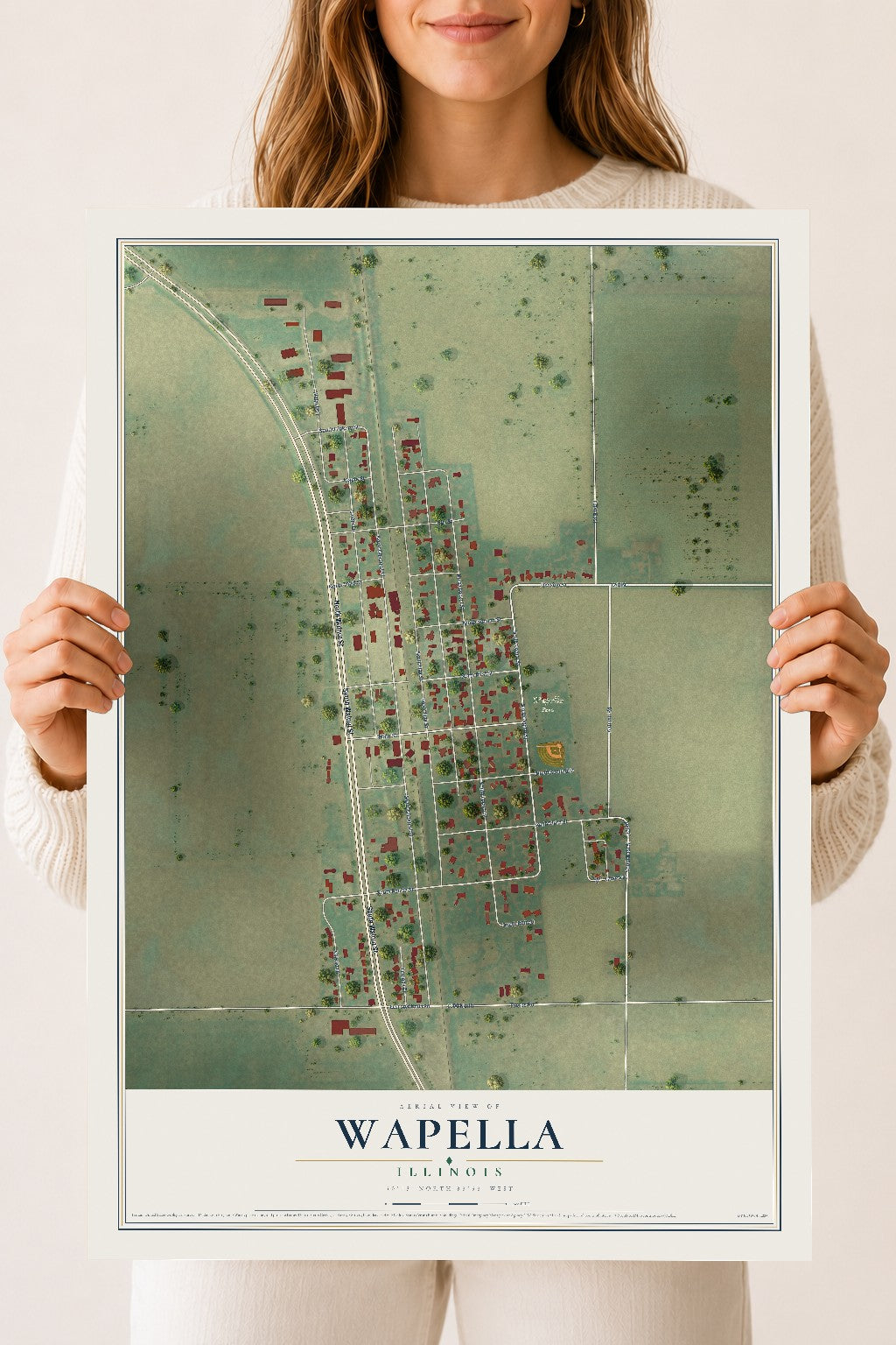 Map of Wapella, Illinois, 18 x 24 inch unframed archival matte print