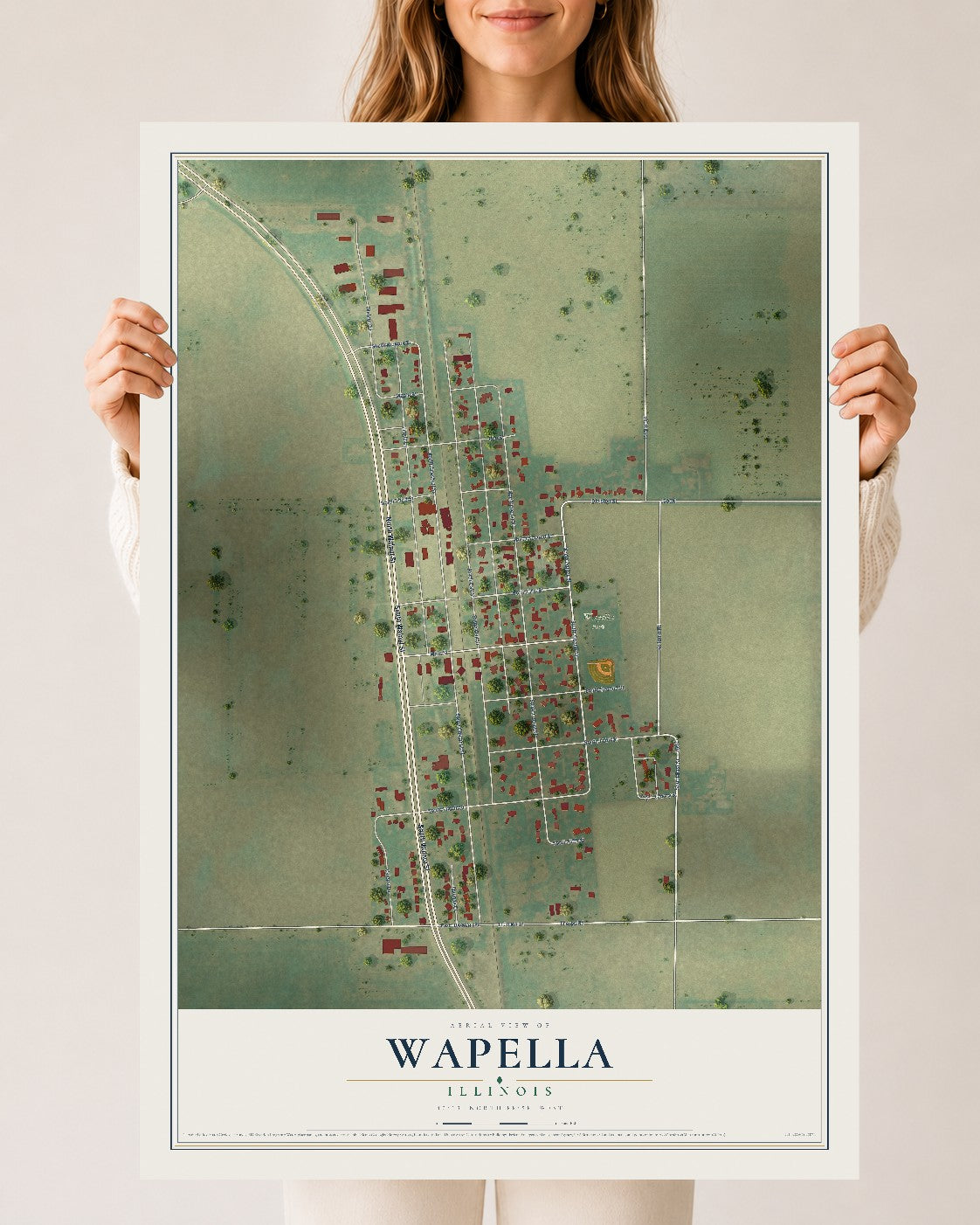 Map of Wapella, Illinois, 24 x 36 inch unframed archival matte print
