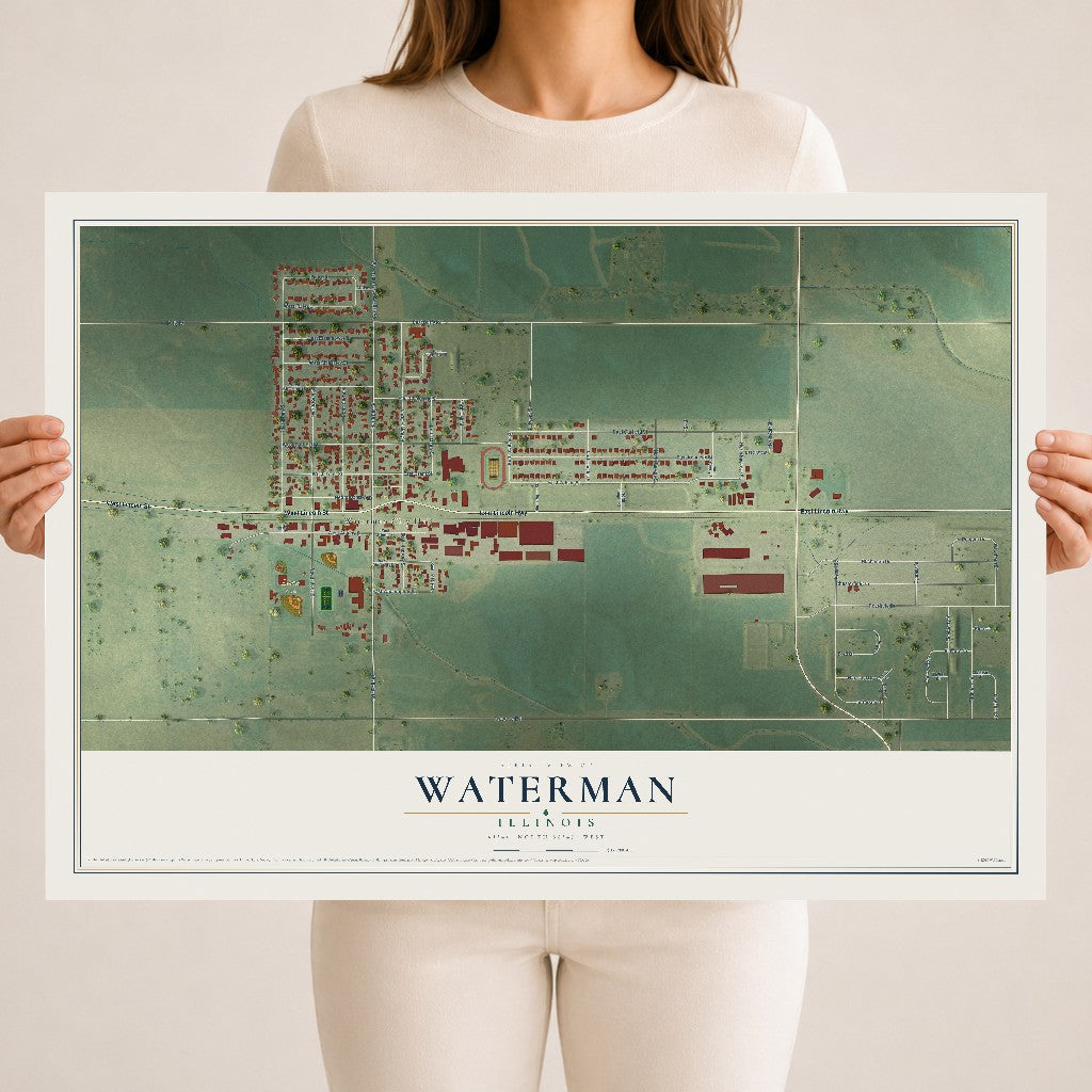 Map of Waterman, Illinois, 18 x 24 inch unframed archival matte print