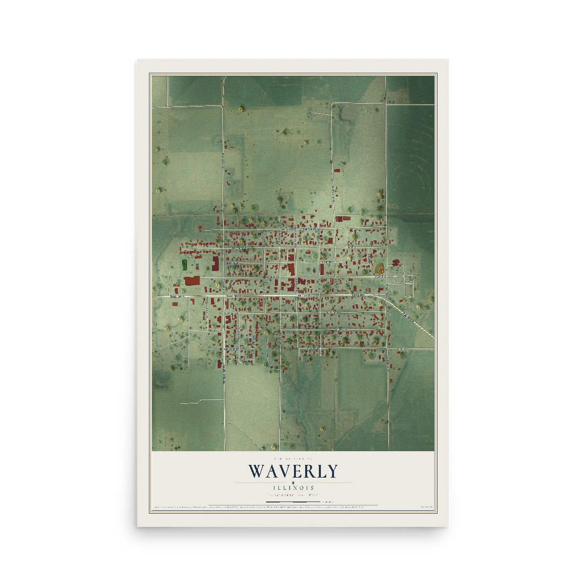 Map of Waverly, Illinois, 12 x 18 inch unframed archival matte print