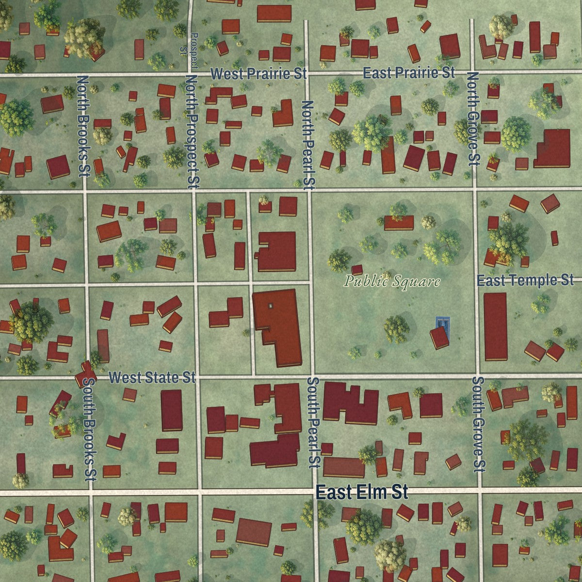 Close-up of the map of Waverly, Illinois print showing street and building detail