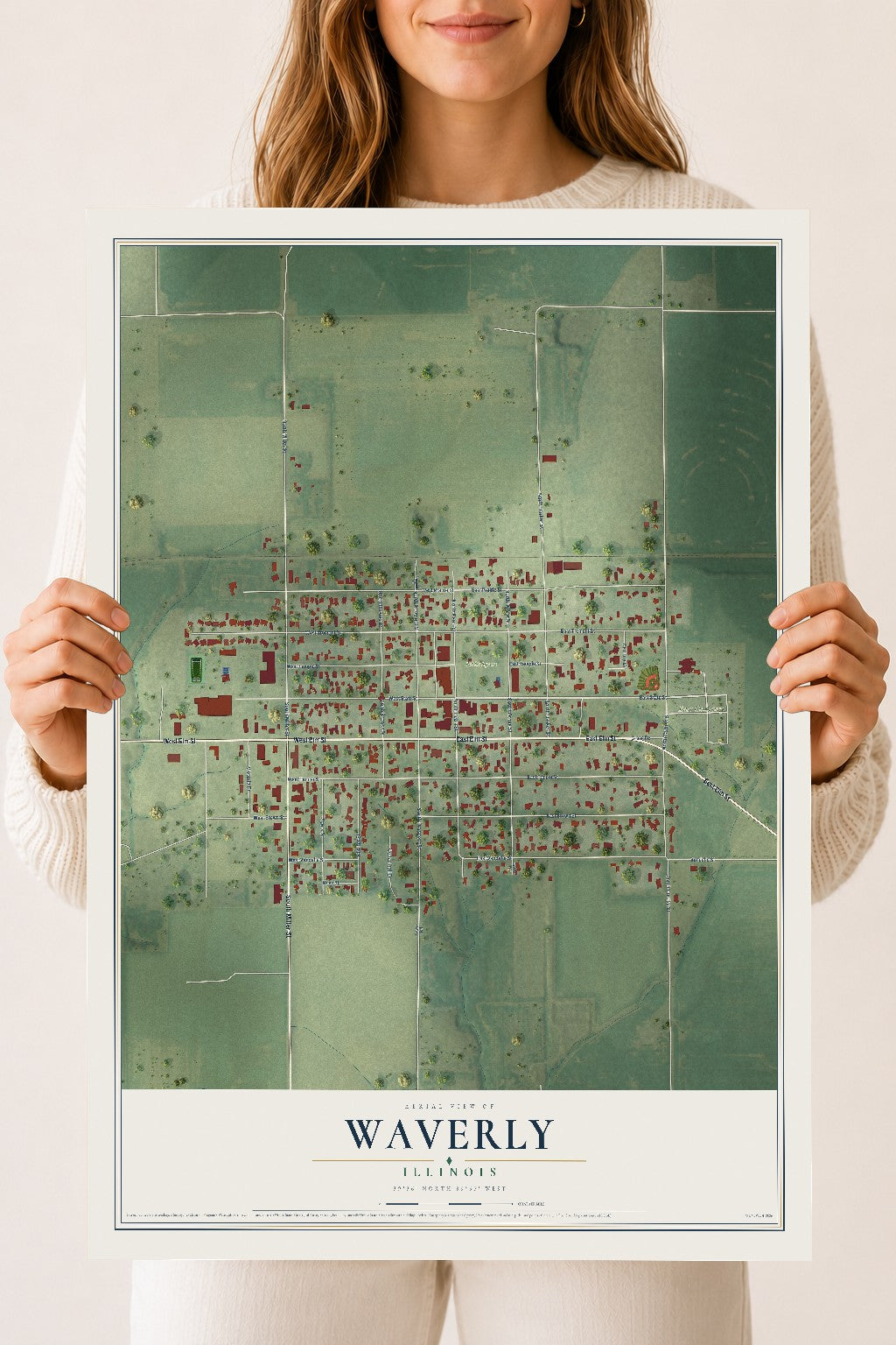Map of Waverly, Illinois, 18 x 24 inch unframed archival matte print
