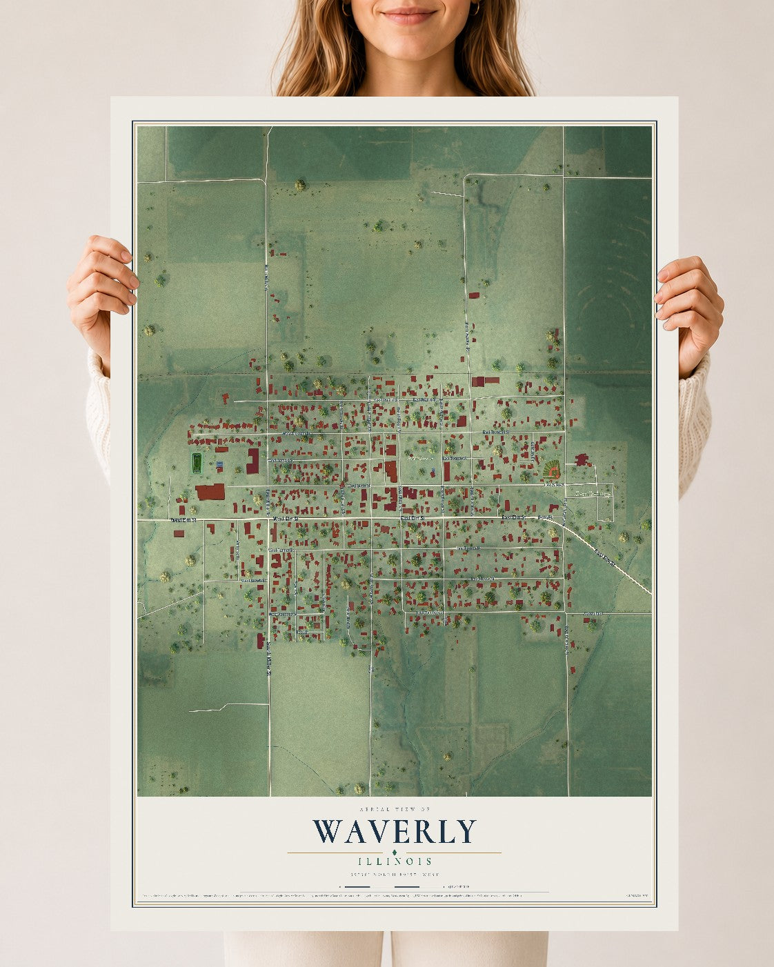 Map of Waverly, Illinois, 24 x 36 inch unframed archival matte print